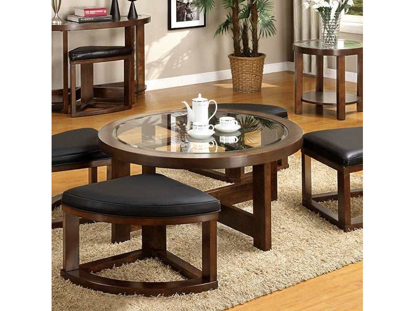 Crystal cove Dark Walnut Round Coffee Table w/ 4 Stools - Ornate Home