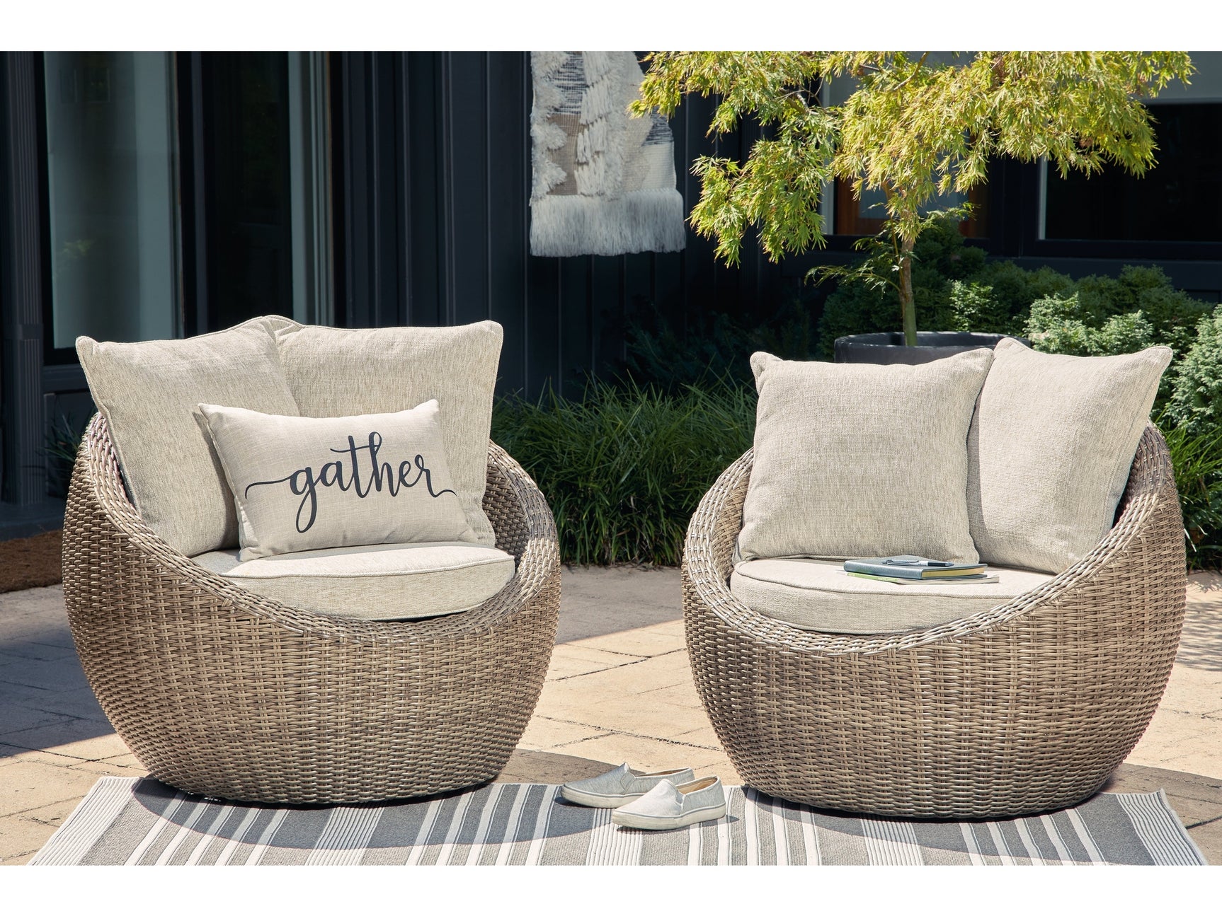 Danson Beige Outdoor Swivel Lounge Chair w/ Cushion (Set of 2) - Ornate Home