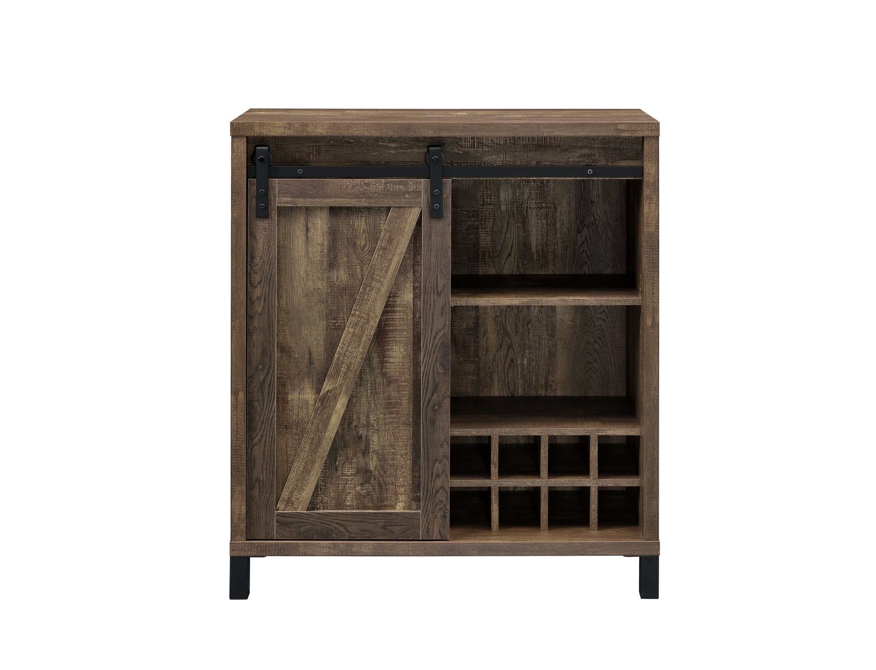 Danyal Rustic Oak Bar Cabinet w/ Sliding Door - Ornate Home