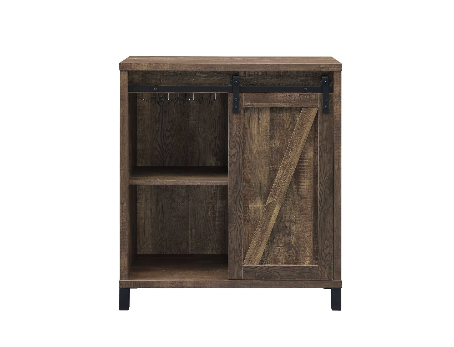 Danyal Rustic Oak Bar Cabinet w/ Sliding Door - Ornate Home