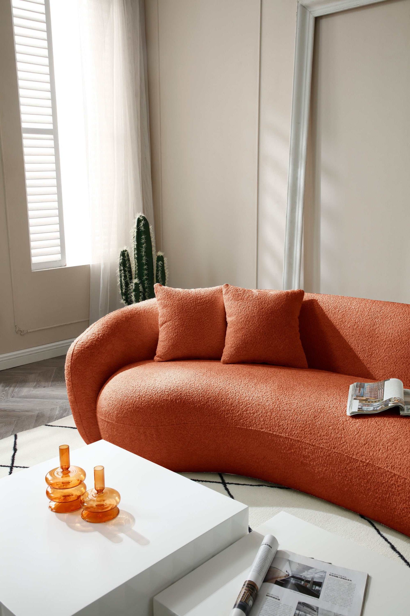 Delevan Modern 5-Seater Boucle Sofa Orange - Ornate Home