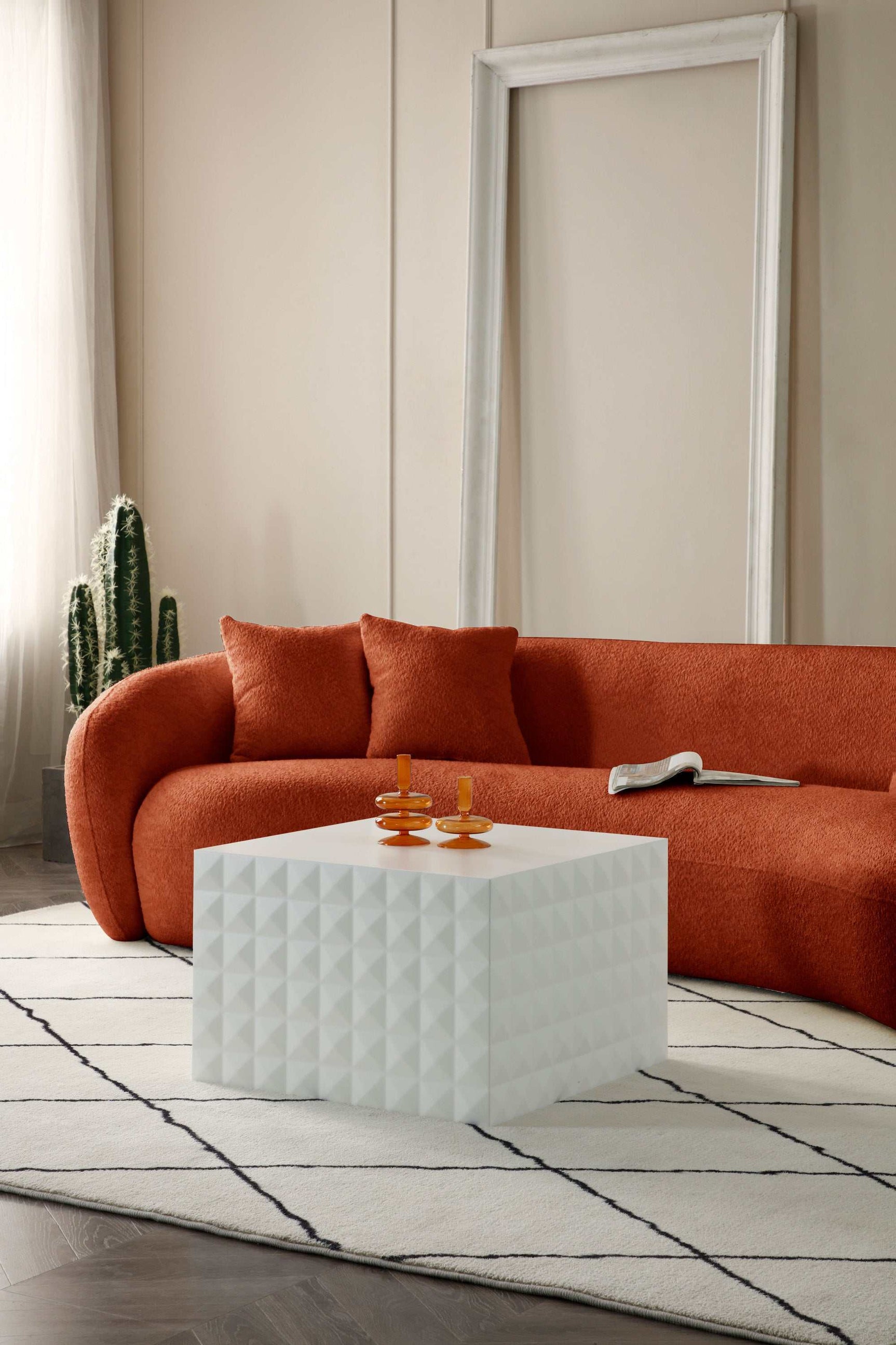 Delevan Modern 5-Seater Boucle Sofa Orange - Ornate Home