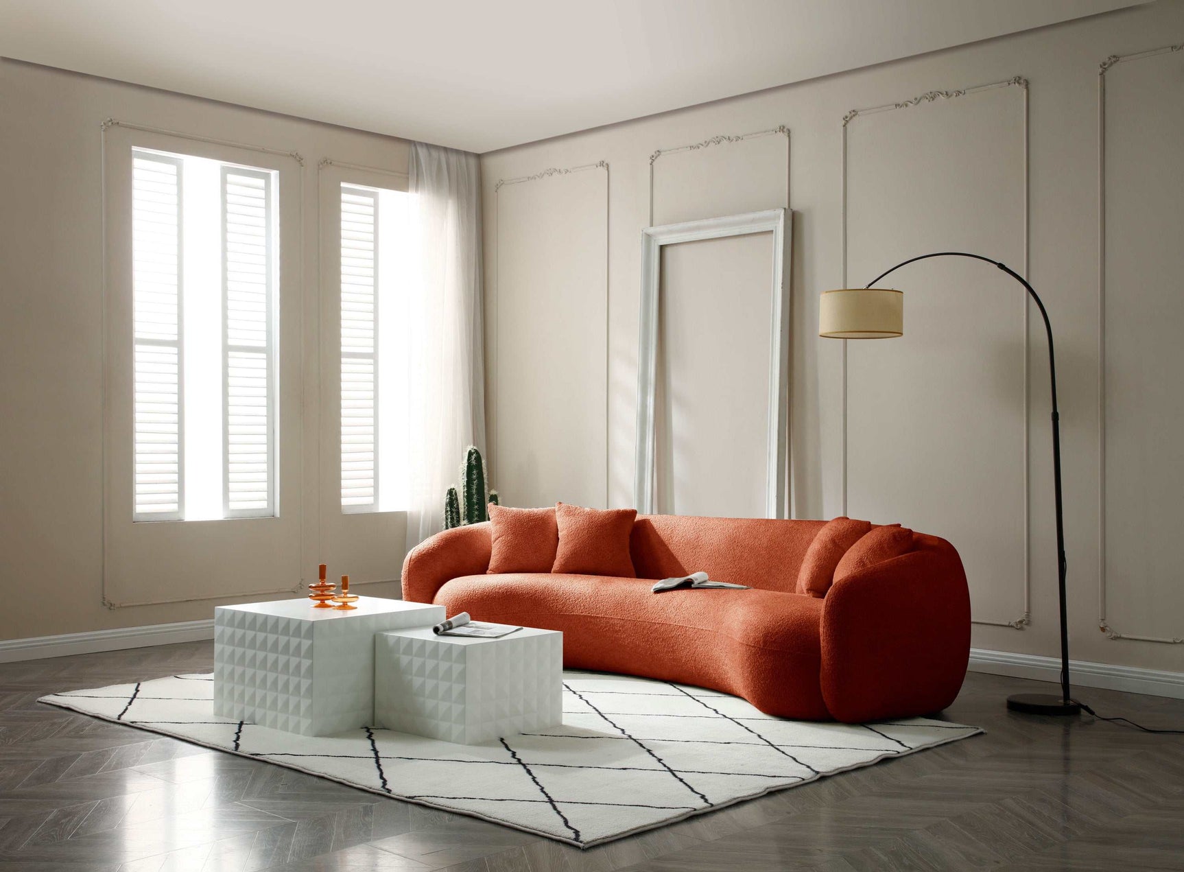 Delevan Modern 5-Seater Boucle Sofa Orange - Ornate Home