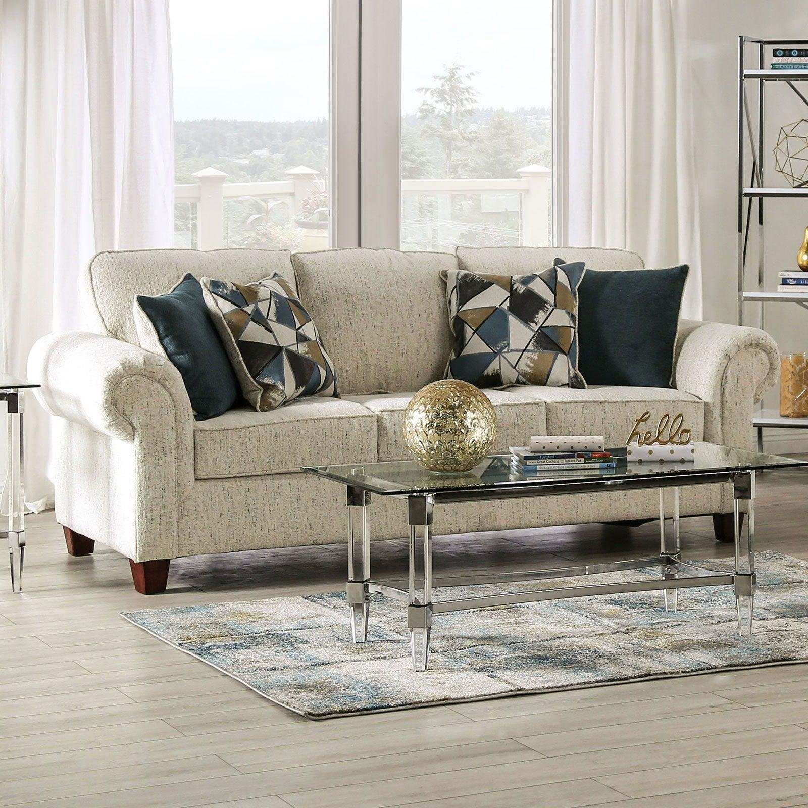 Delgada Beige Stationary Sofa & Loveseat 2pc - Ornate Home