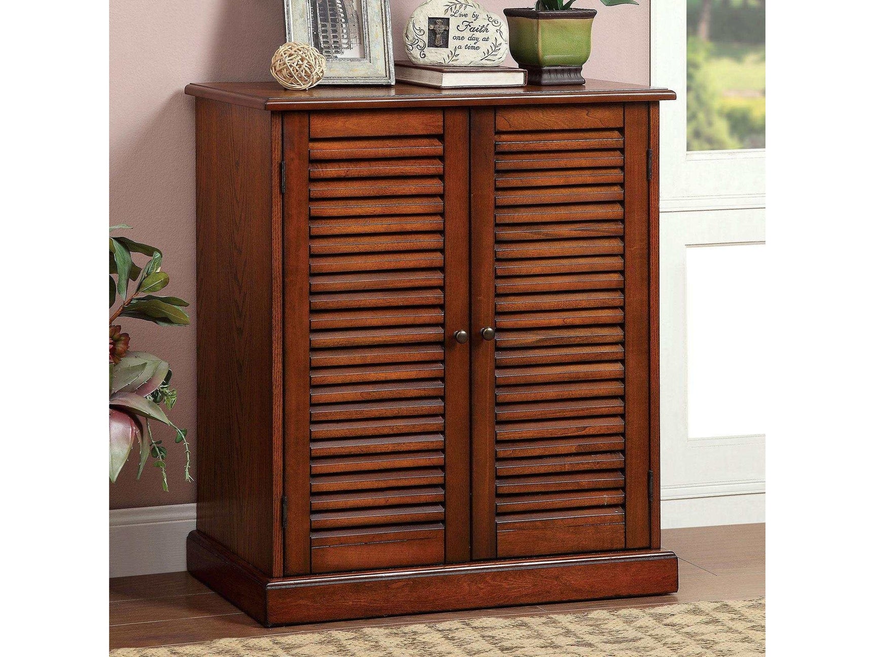 Della Oak Shoe Cabinet w/ 5 Shelves - Ornate Home