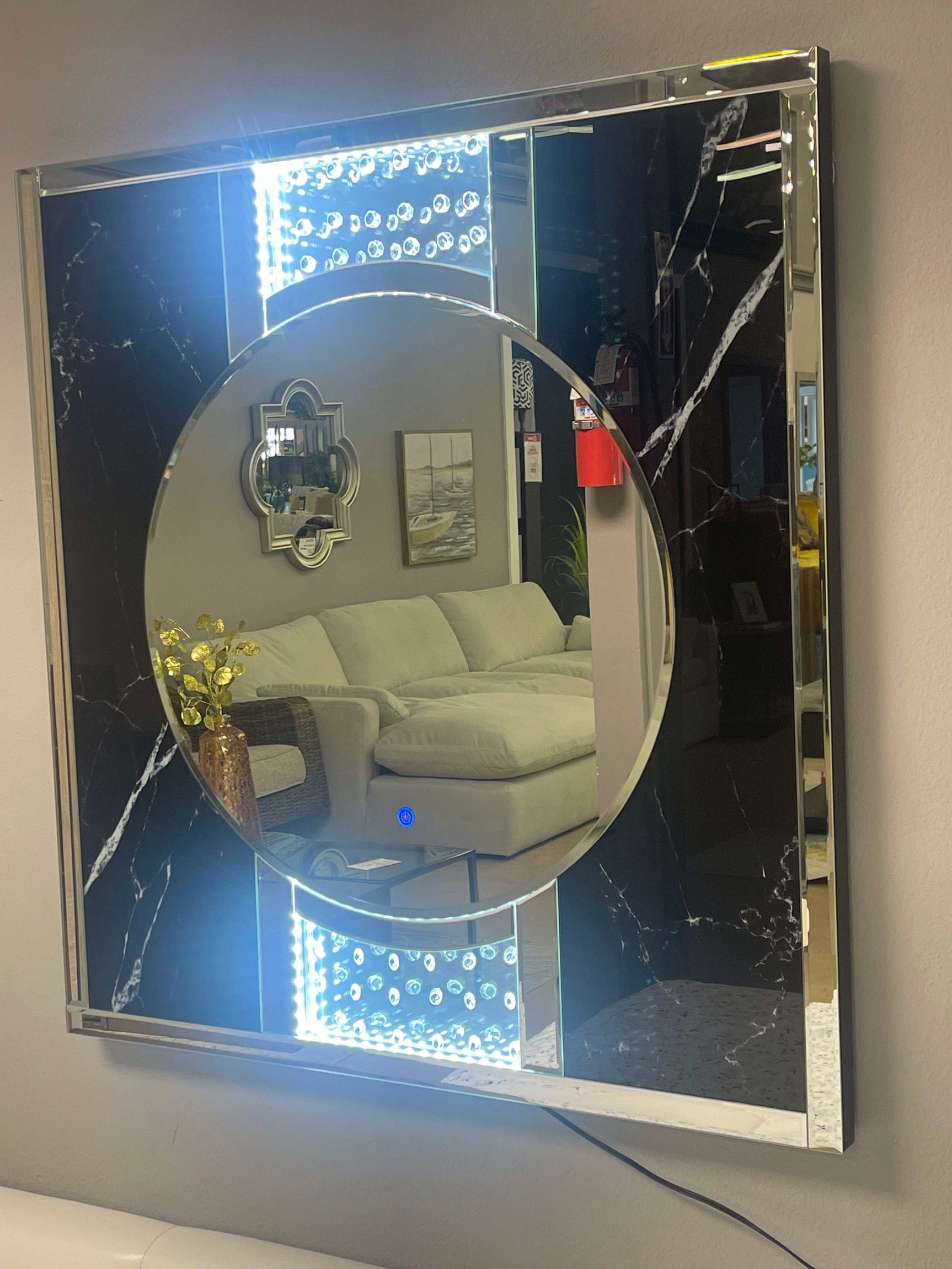 Deon Silver And Black Square Wall Mirror w/ LED - Ornate Home