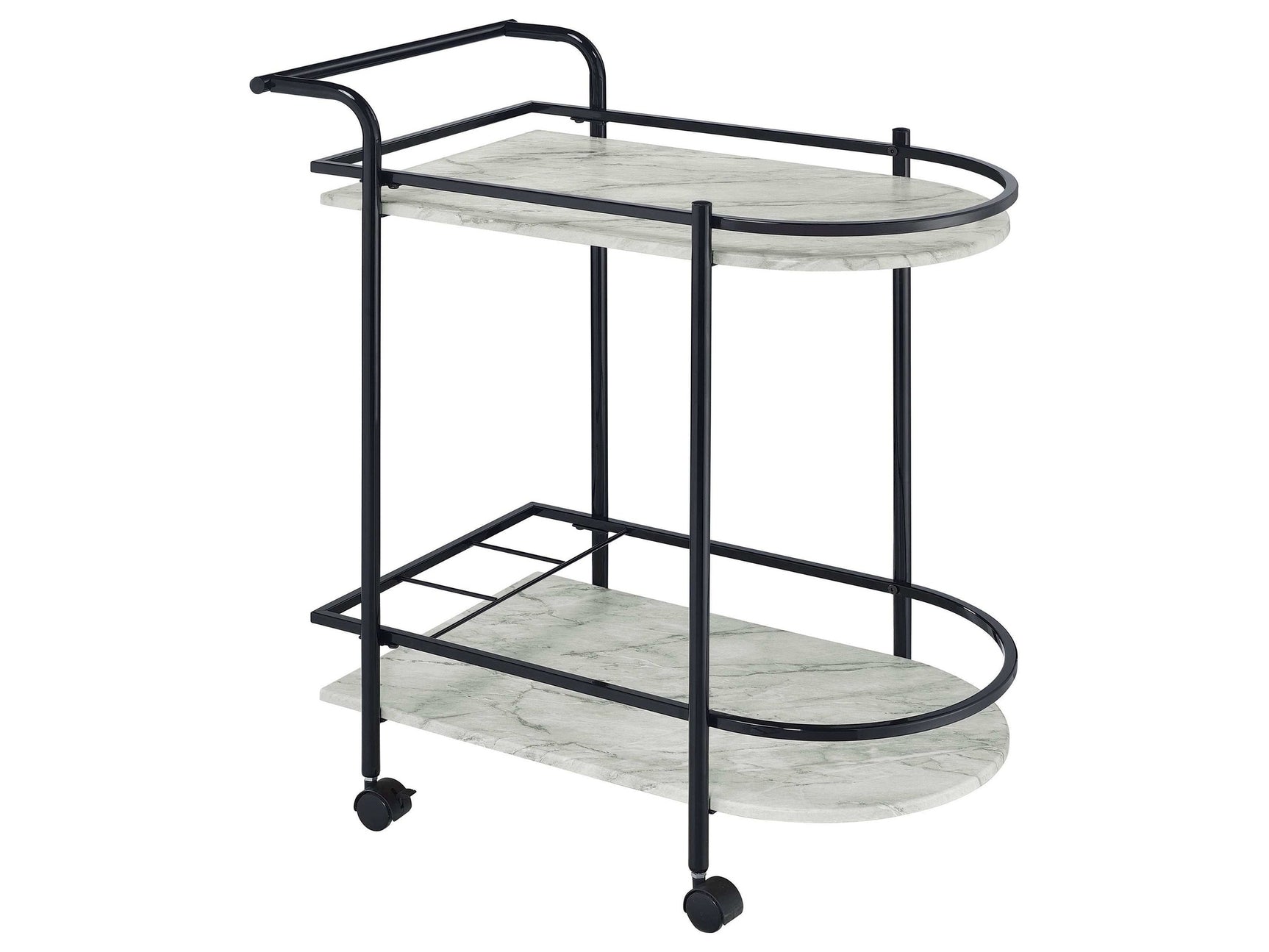 Desiree Faux White Marble / Black Bar Cart - Ornate Home
