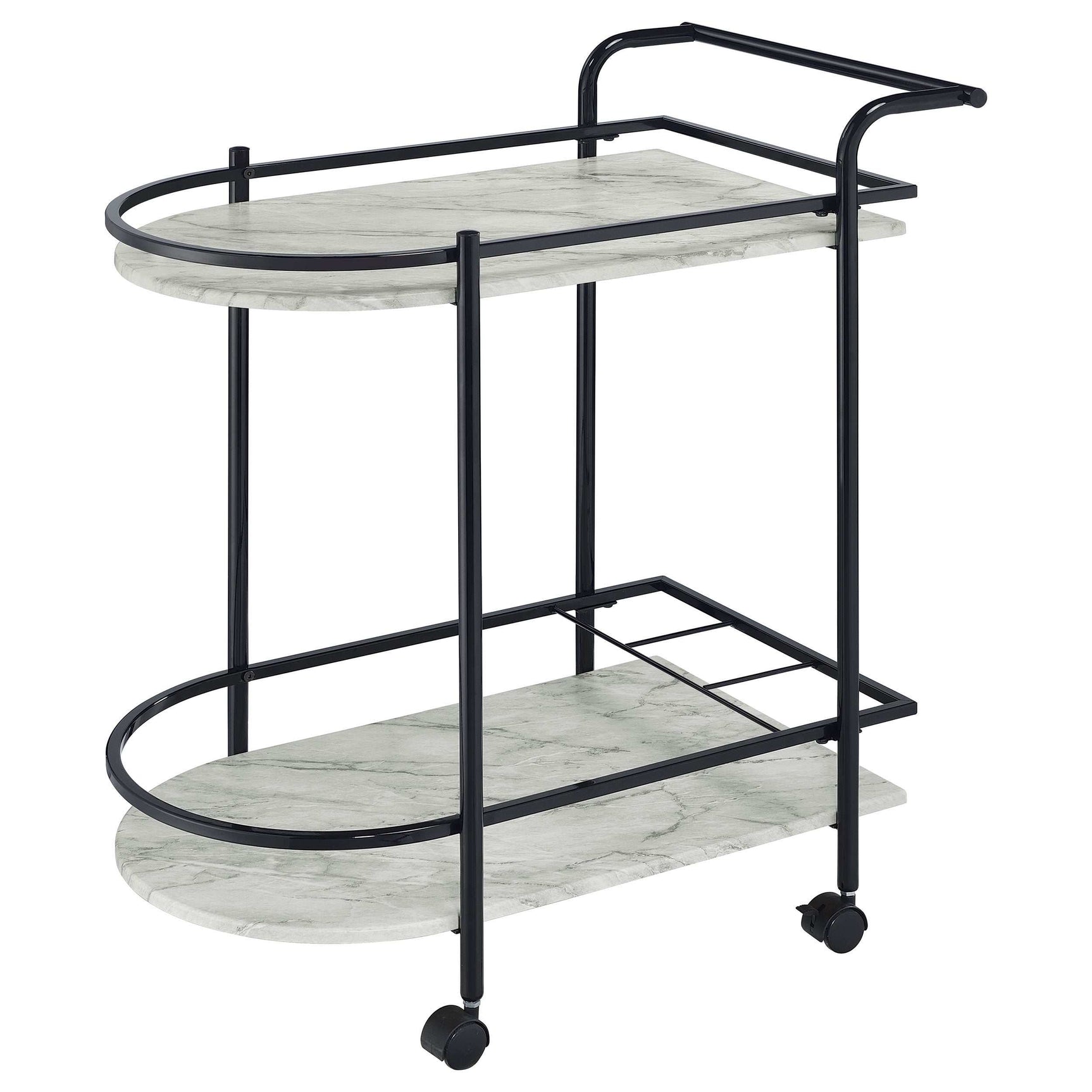 Desiree Faux White Marble / Black Bar Cart - Ornate Home