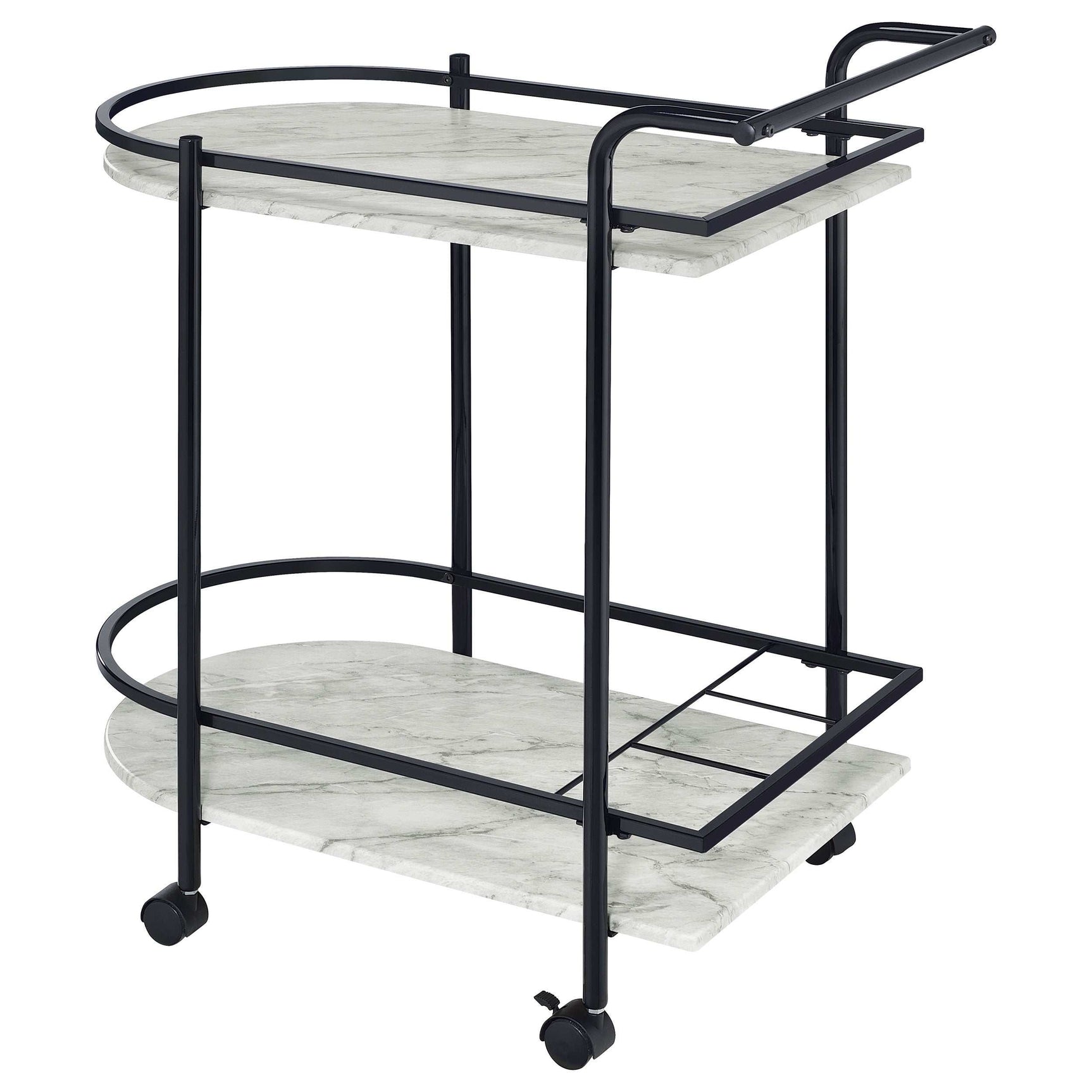 Desiree Faux White Marble / Black Bar Cart - Ornate Home