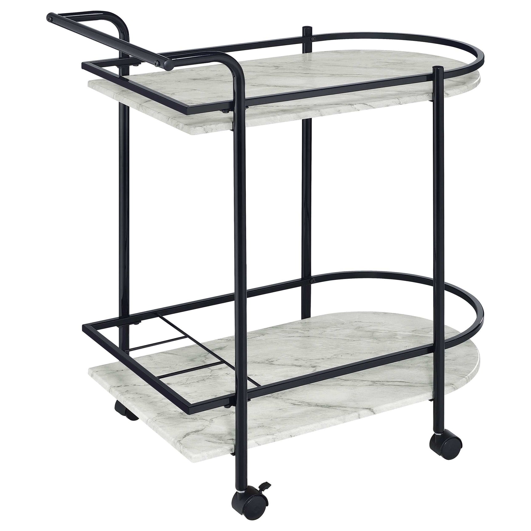 Desiree Faux White Marble / Black Bar Cart - Ornate Home