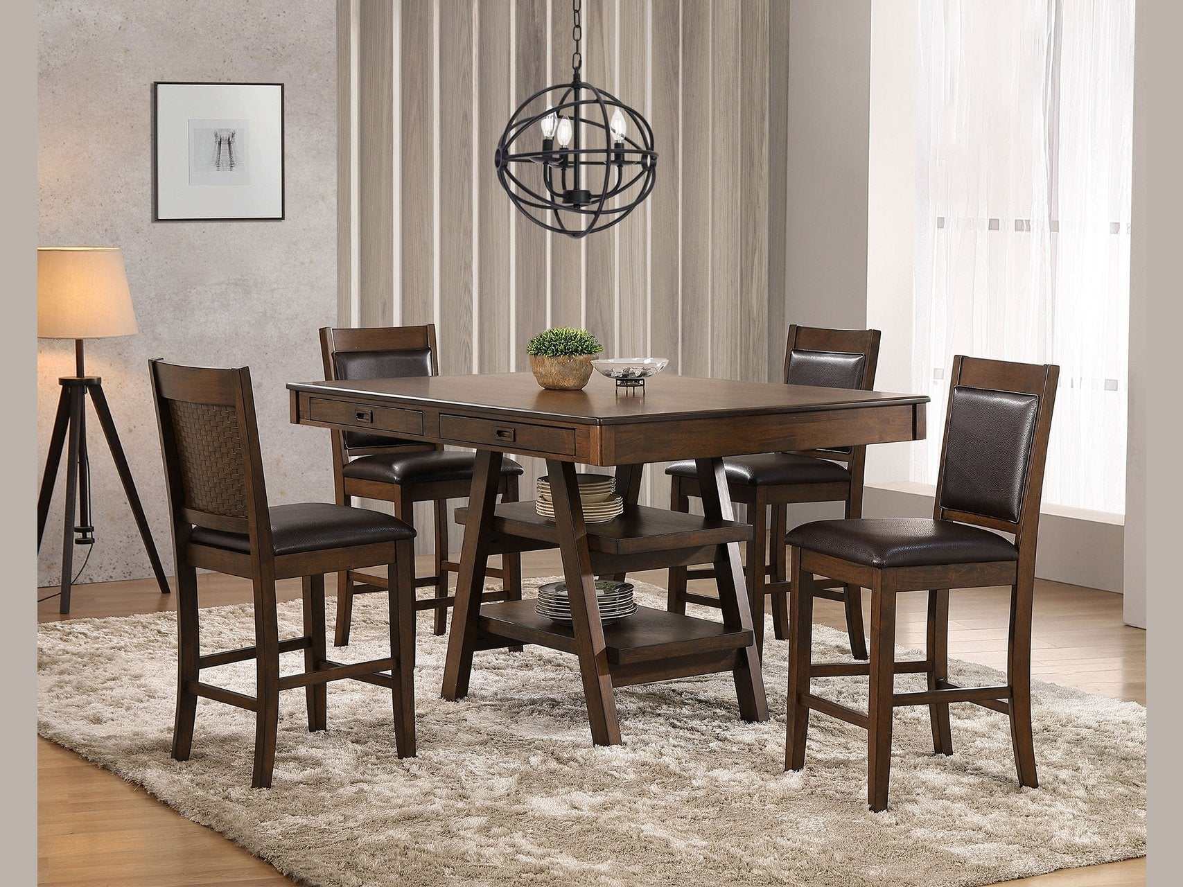 Dewey Walnut / Brown 5 Pc Counter Height Dining Set - Ornate Home