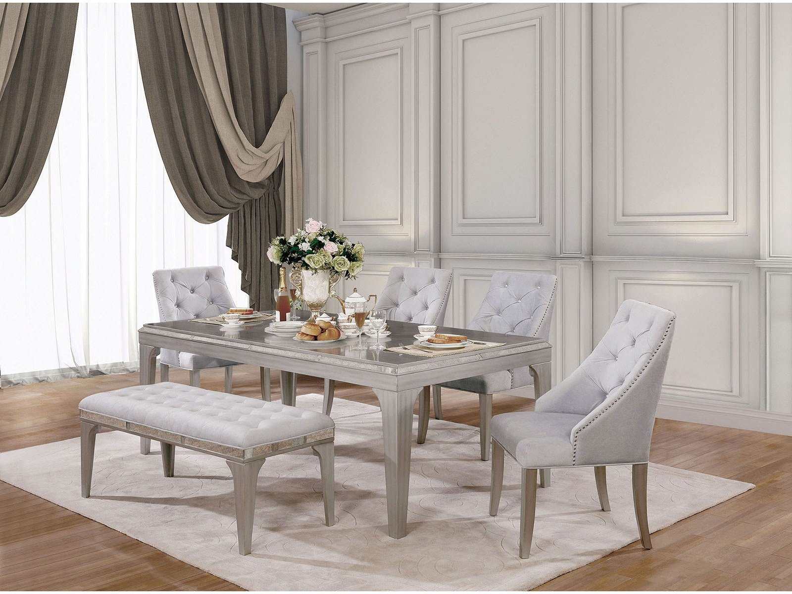 Diocles Silver & Gray 6pc Dining Room Set - Ornate Home