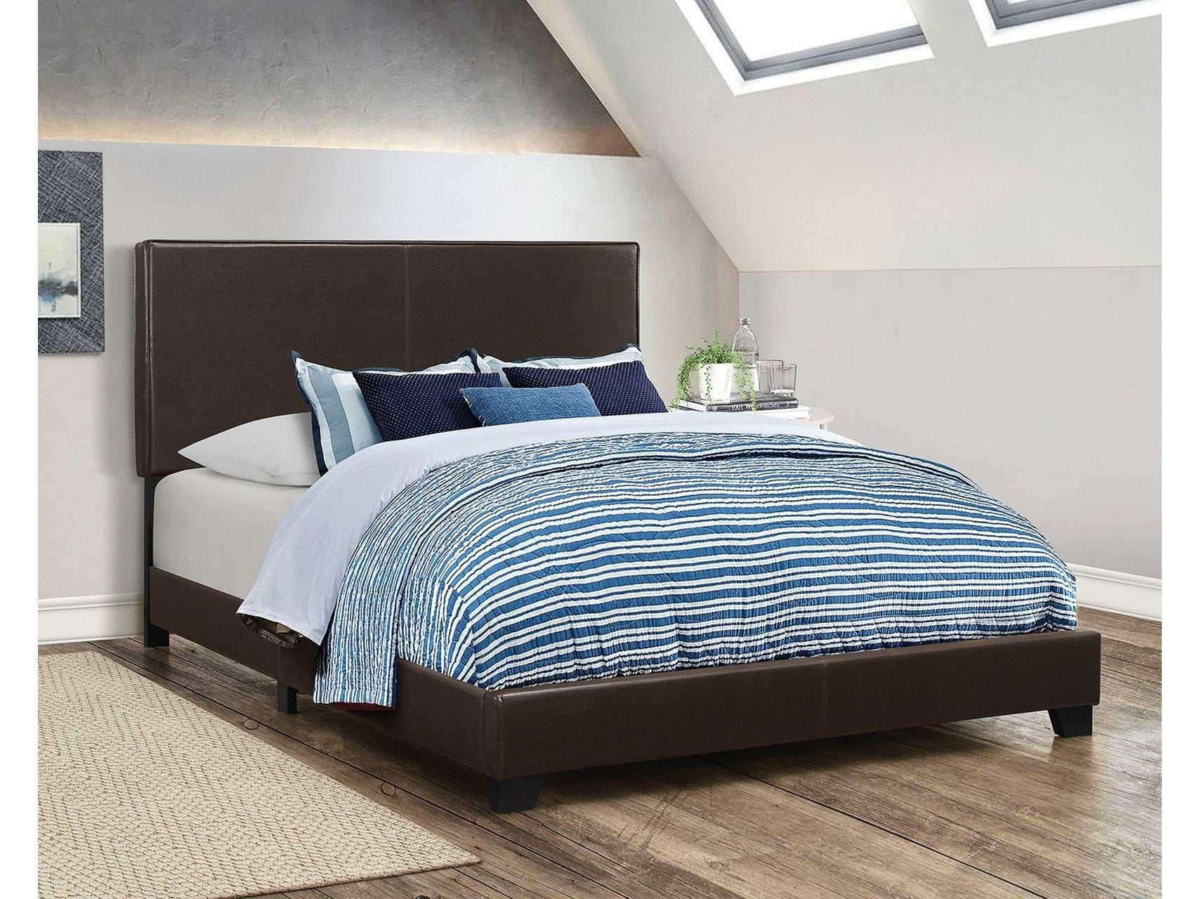 Dorian Brown Faux Leather California King Bed - Ornate Home