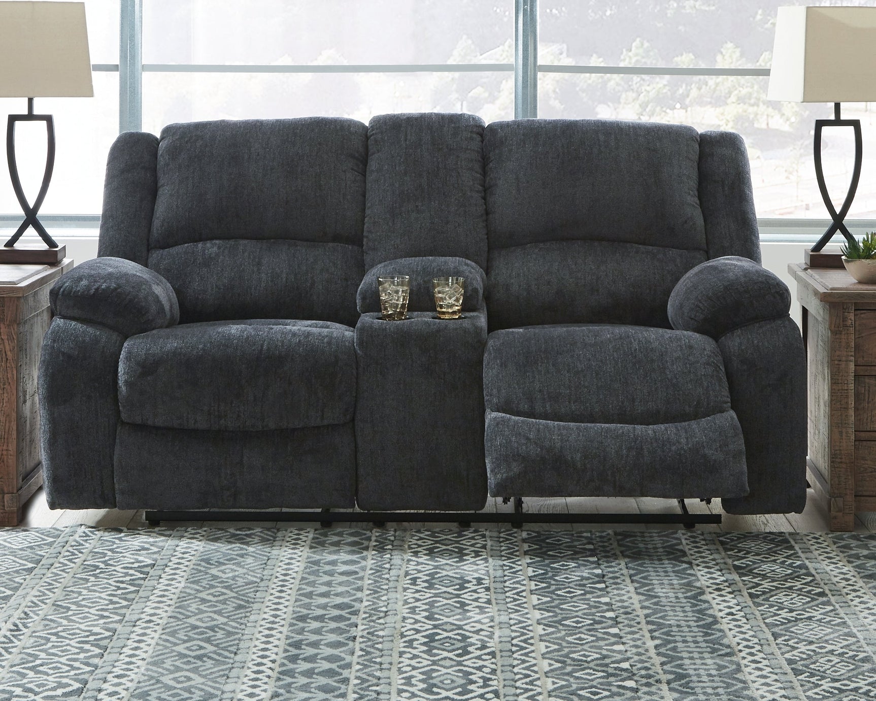 Draycoll Slate Manual Reclining Loveseat w/ Console - Ornate Home