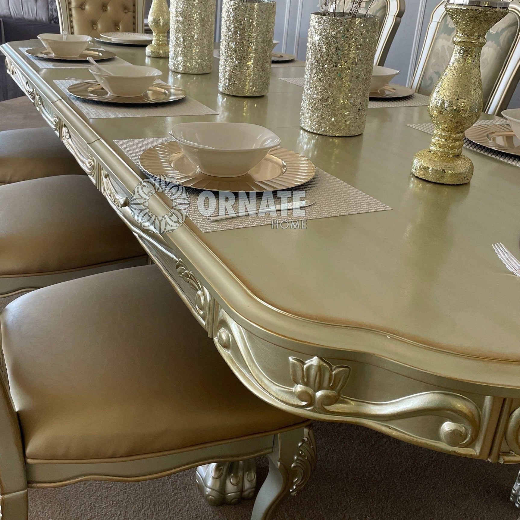 Dresden Gold Patina & Bone Dining Table w/ Extensions - Ornate Home