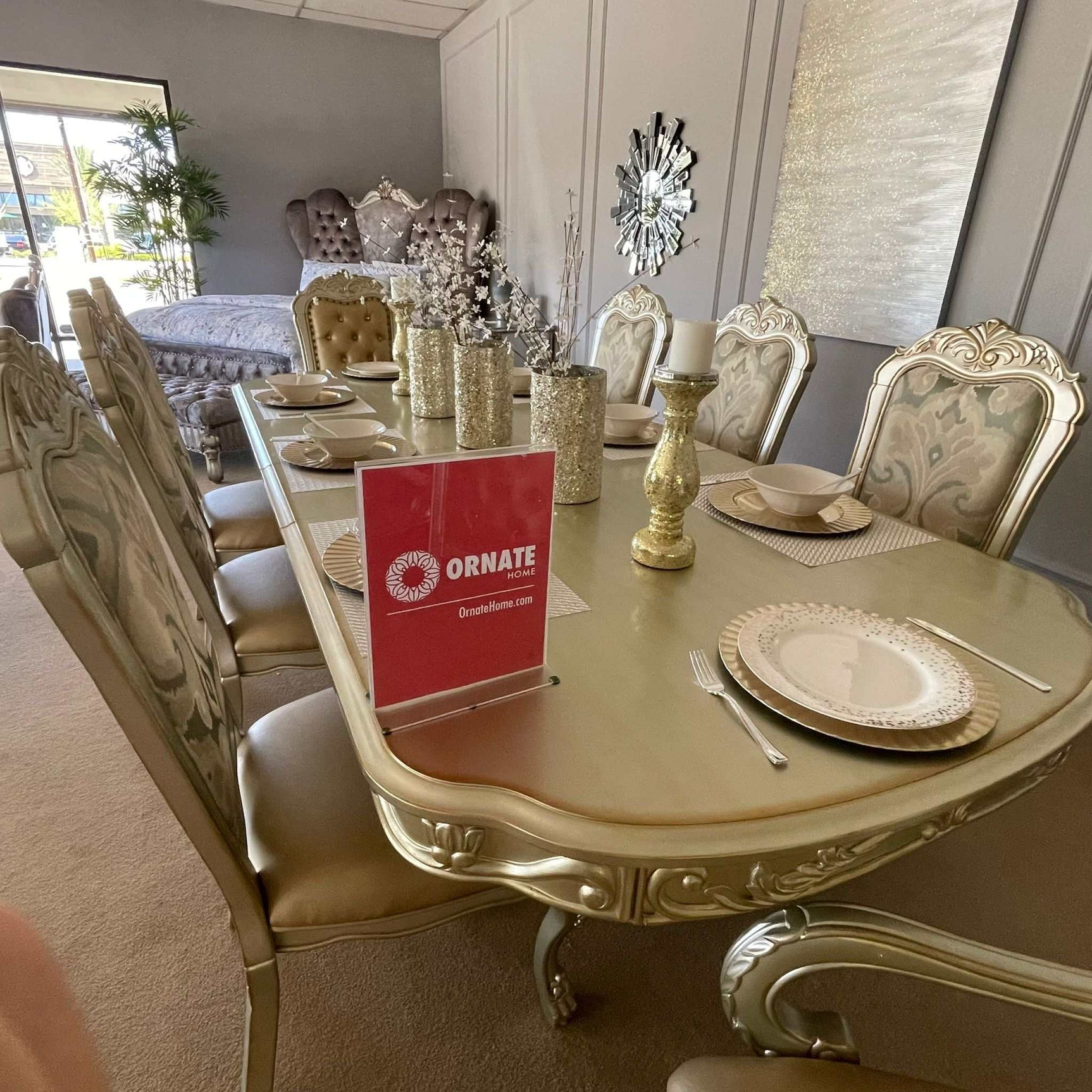 Dresden Gold Patina & Bone Dining Table w/ Extensions - Ornate Home