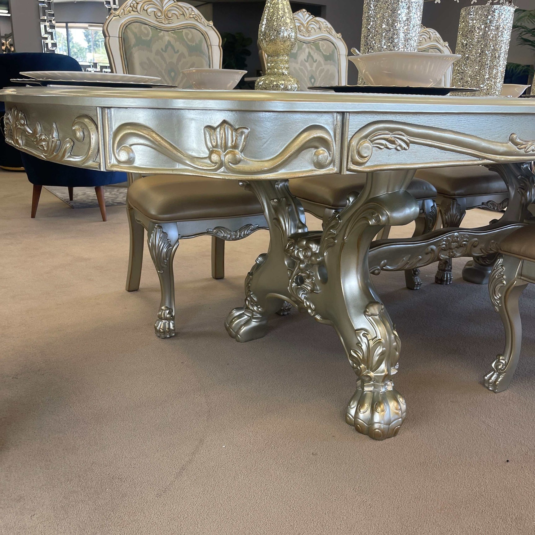 Dresden Gold Patina & Bone Dining Table w/ Extensions - Ornate Home