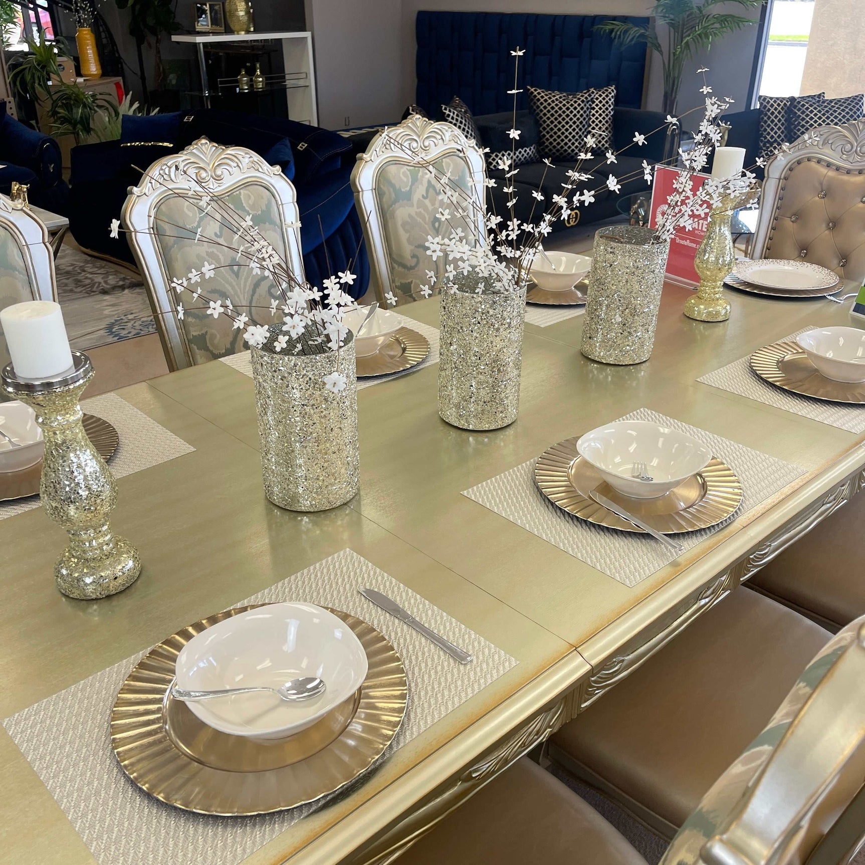 Dresden Gold Patina & Bone Dining Table w/ Extensions - Ornate Home