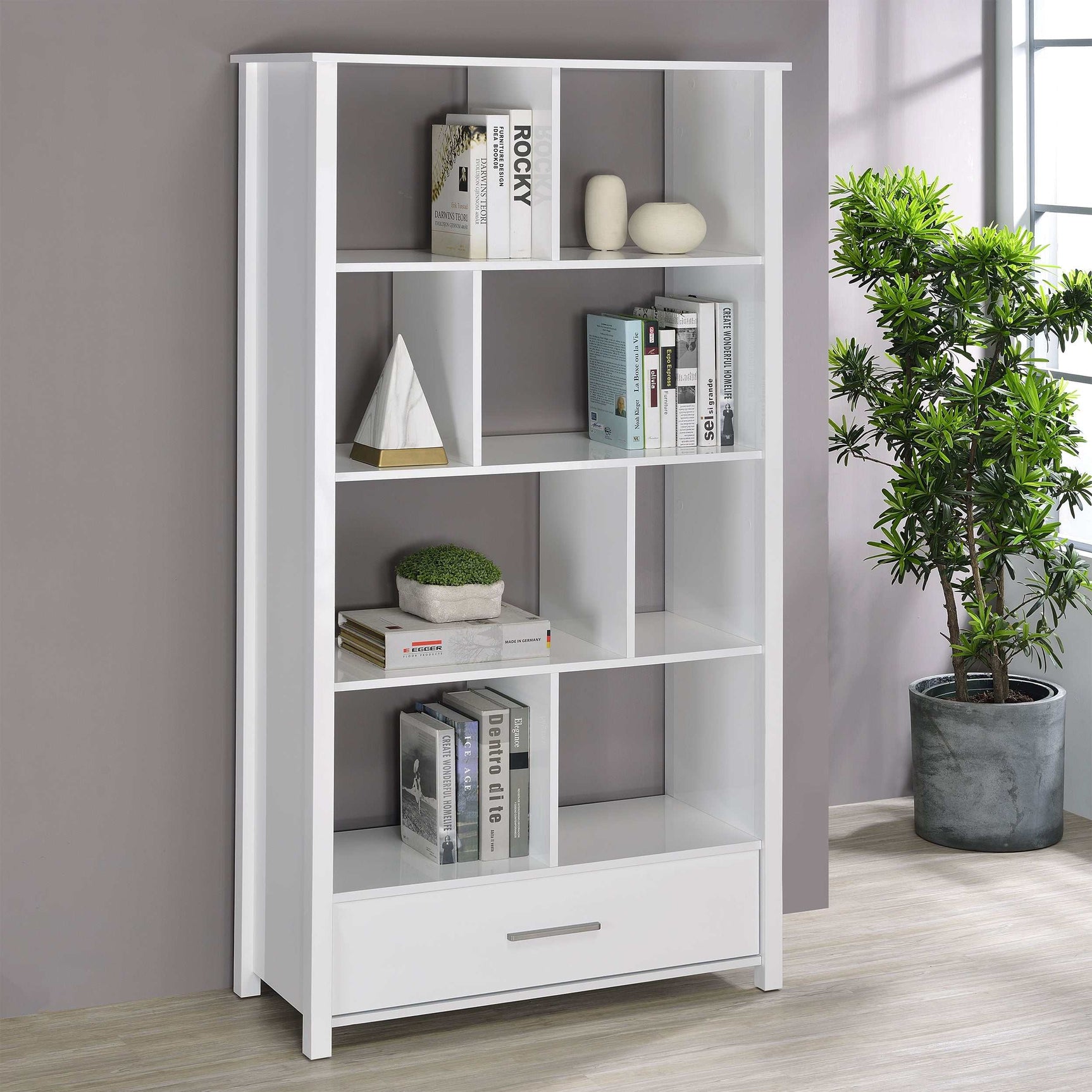 Dylan High Gloss White Bookcase - Ornate Home