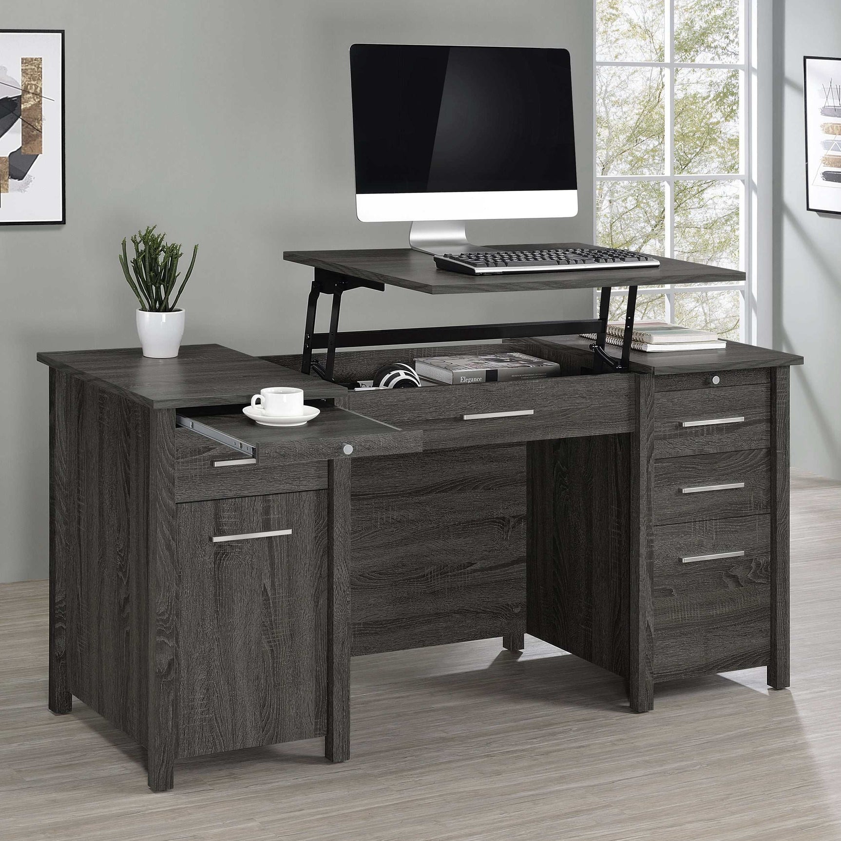 Dylan Weathered Grey Lift Top Computer Desk - Ornate Home