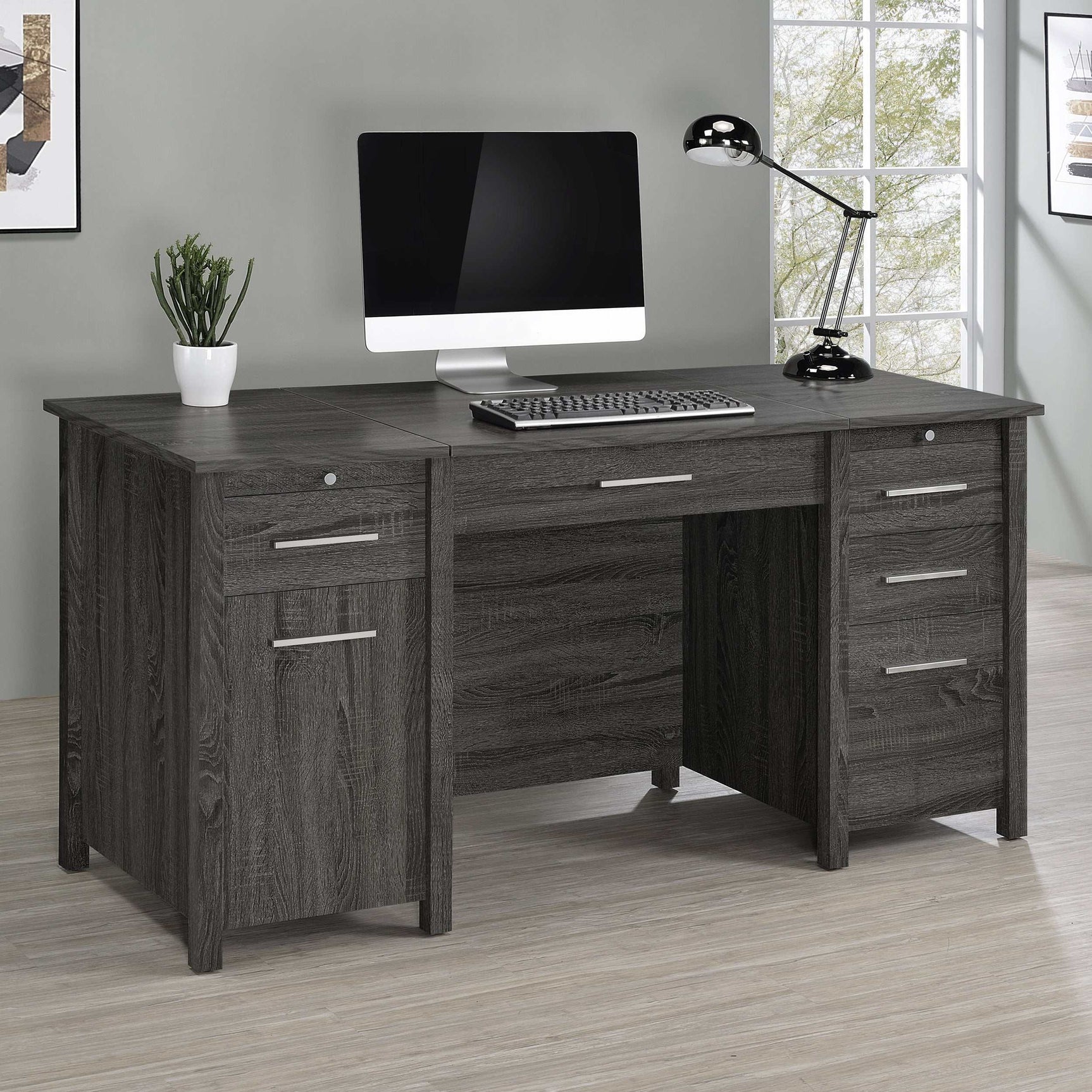 Dylan Weathered Grey Lift Top Computer Desk - Ornate Home