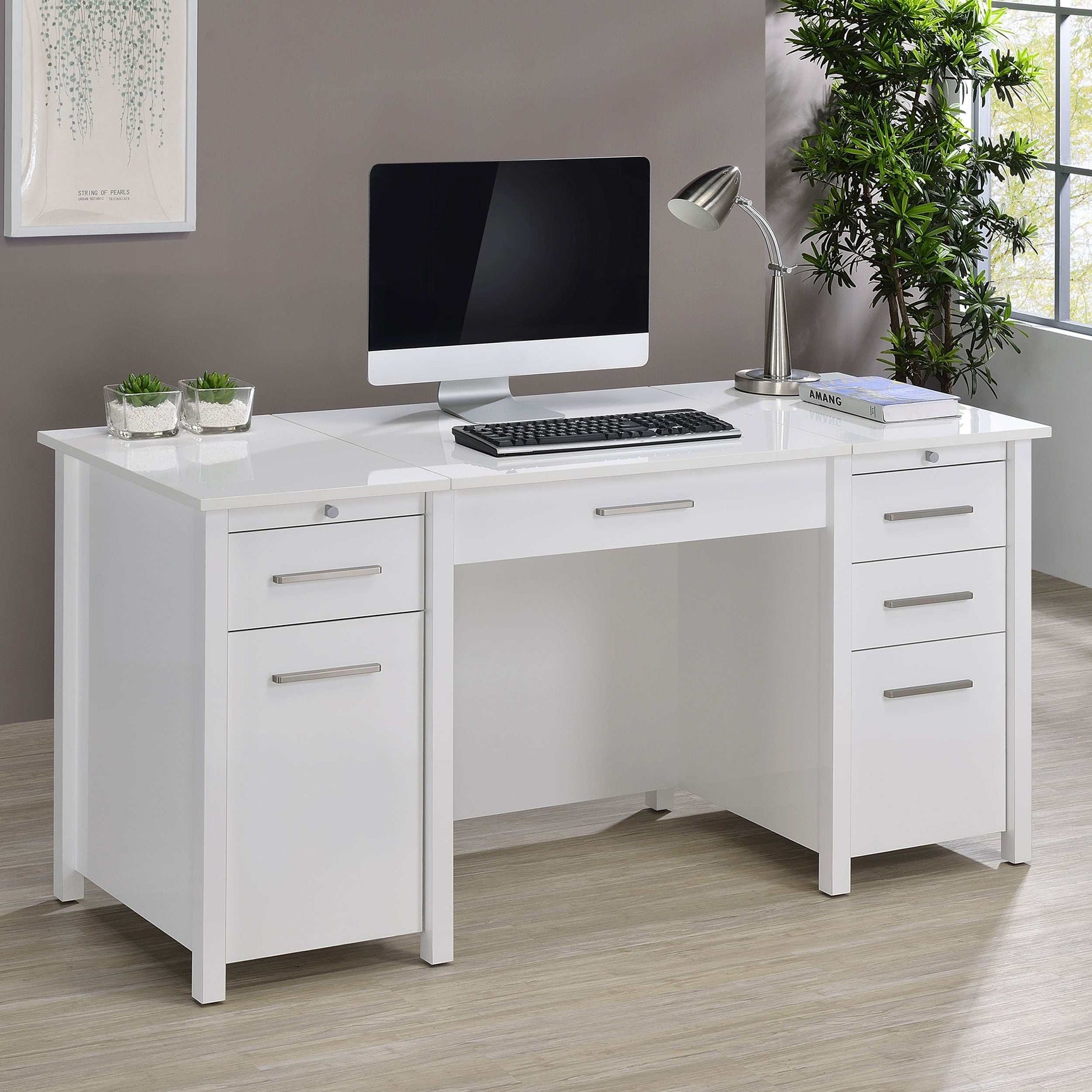 Dylan White High Gloss Lift Top Computer Desk - Ornate Home
