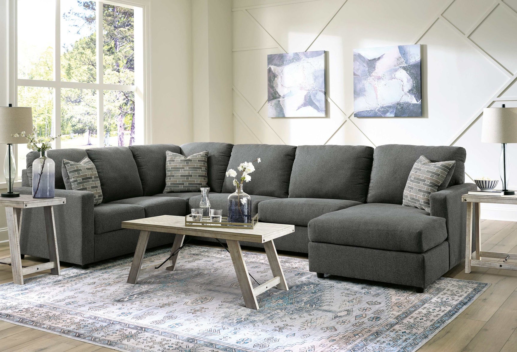 Edenfield Charcoal 3pc Sectional w/ Chaise - Ornate Home