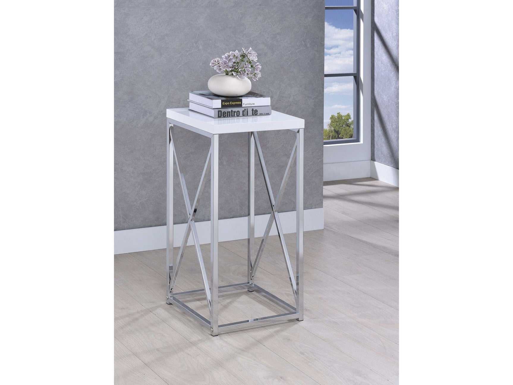 Edmund White & Chrome Accent Table w/ XCross Glossy - Ornate Home