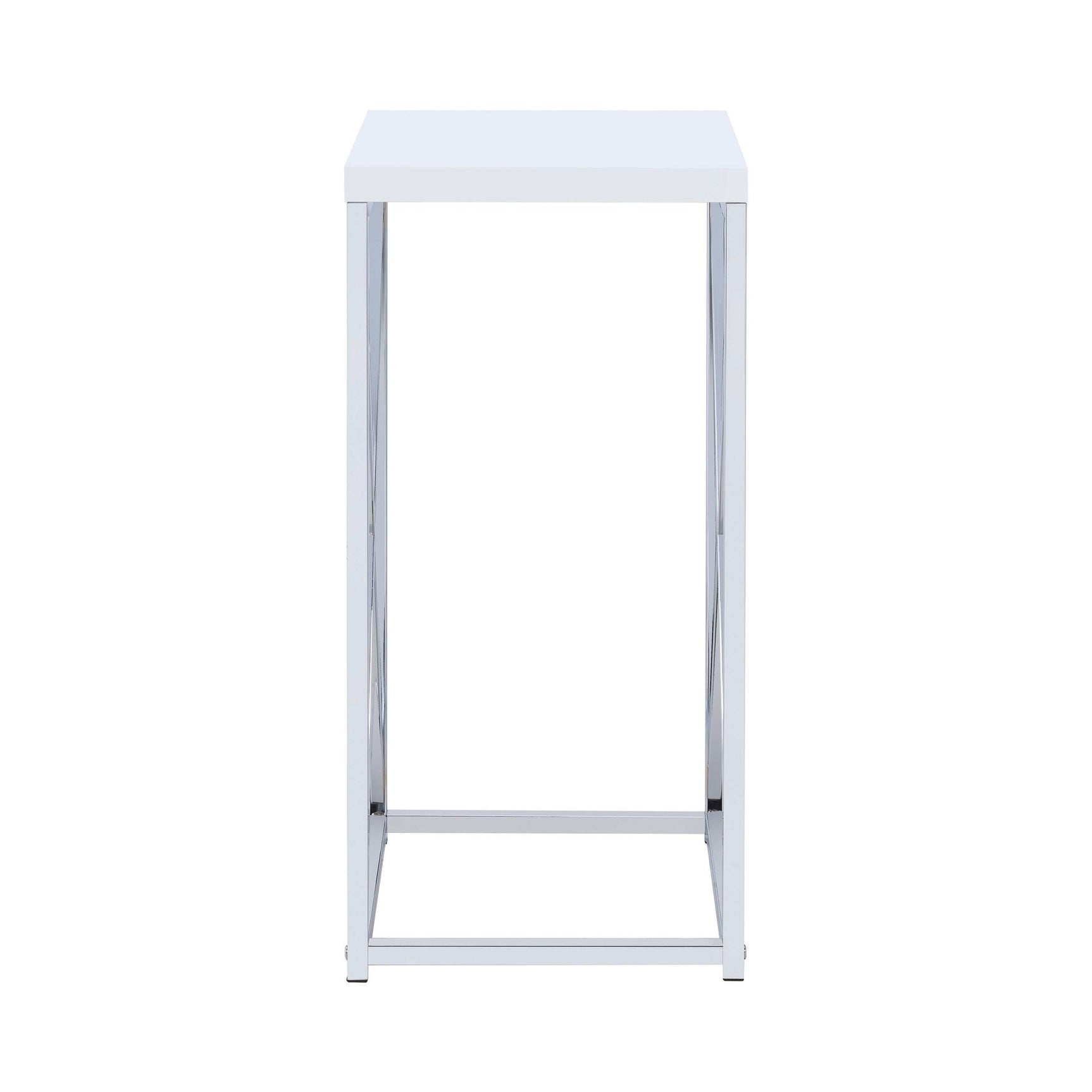 Edmund White & Chrome Accent Table w/ XCross Glossy - Ornate Home