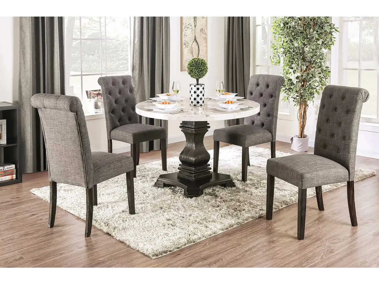 Elfredo Antique Black, & Light Gray 5pc Dining Room Set - Ornate Home