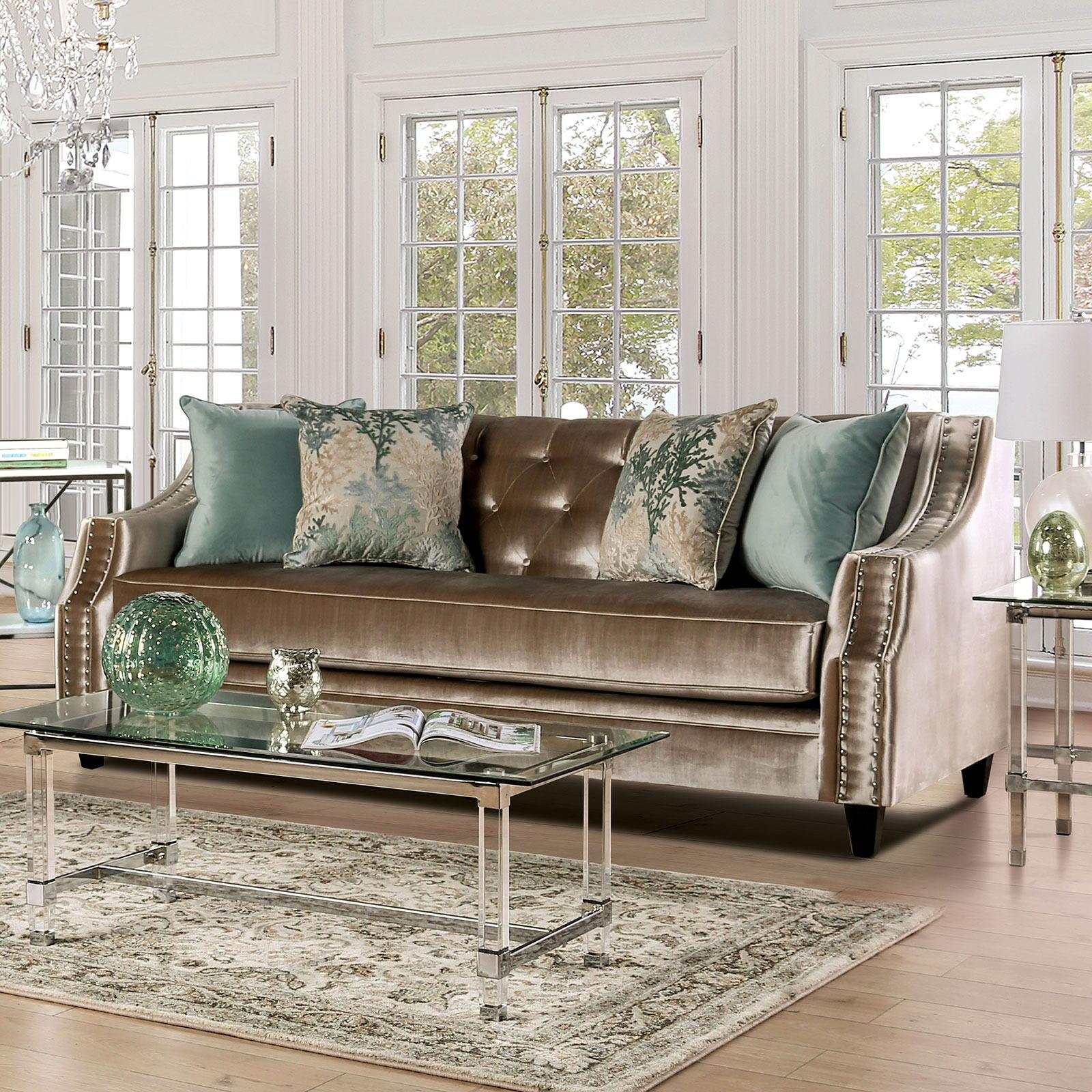 Elicia Champagne Stationary Sofa & Loveseat 2pc - Ornate Home