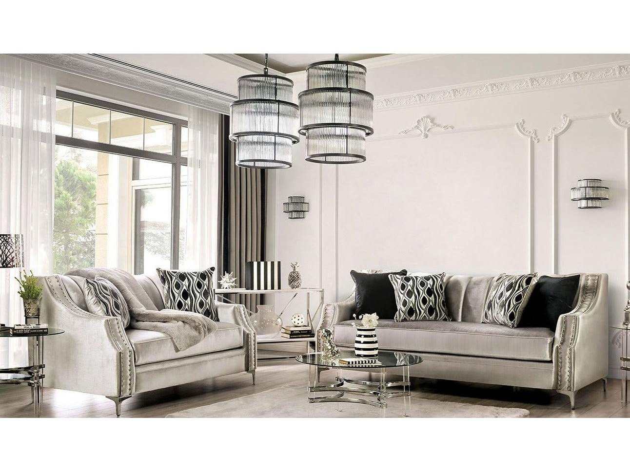 Elicia Silver Stationary Sofa & Loveseat 2pc - Ornate Home