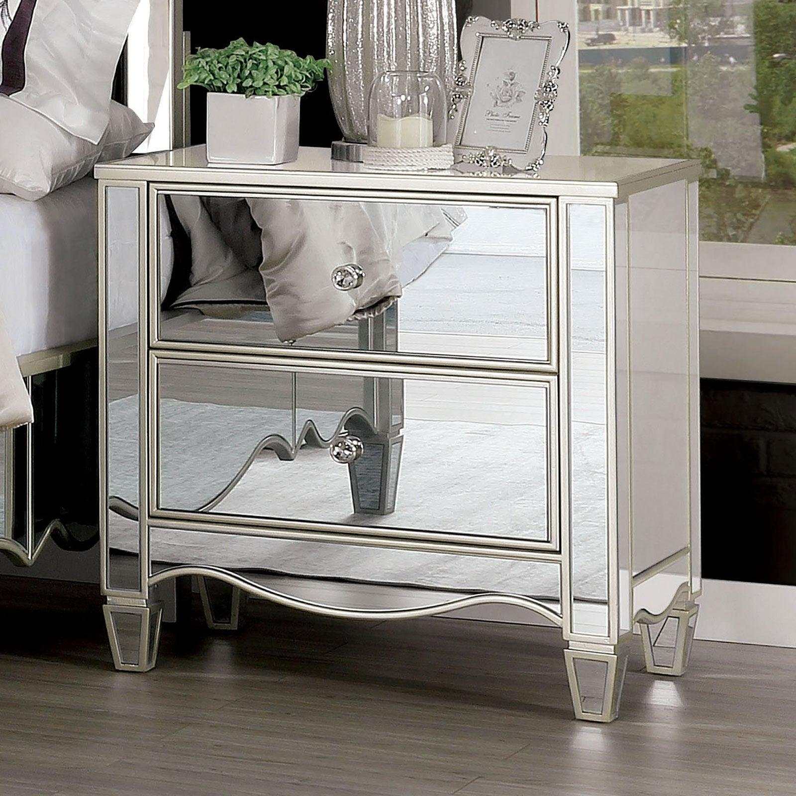 Eliora Silver & Mirrored Nightstand w/ USB Plug - Ornate Home