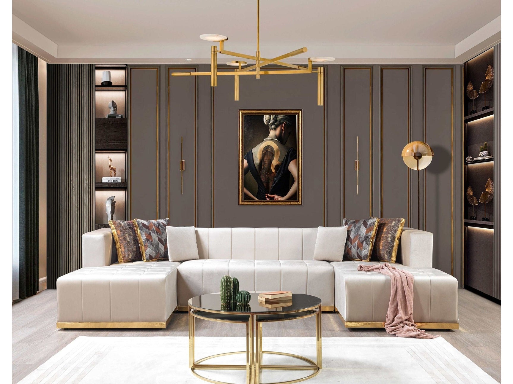 Elisha Ivory Velvet Double Chaise Sectional - Ornate Home