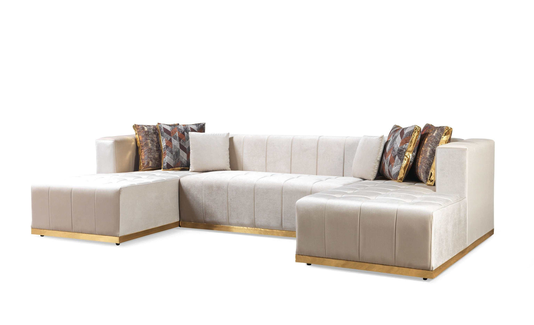 Elisha Ivory Velvet Double Chaise Sectional - Ornate Home