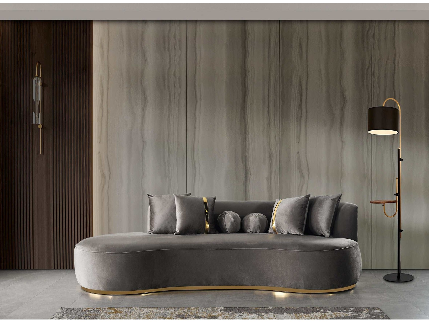 Ella Gray Velvet Chaise Lounge - Ornate Home