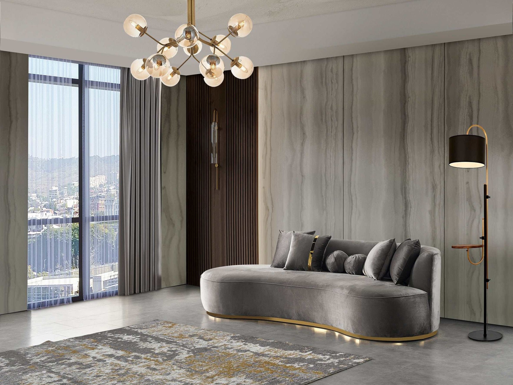 Ella Gray Velvet Chaise Lounge - Ornate Home