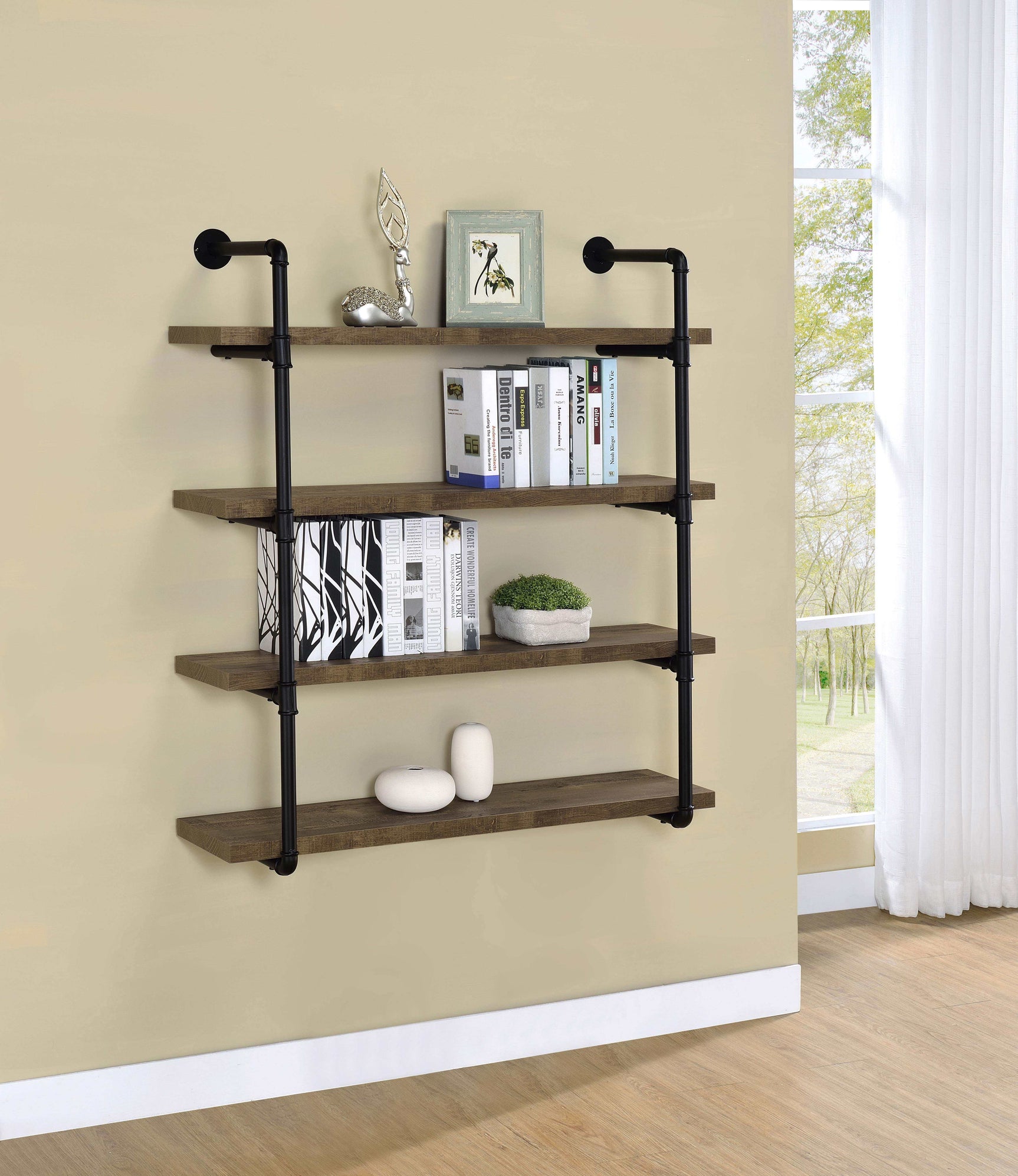 Elmcrest Rustic Oak / Black 4 "W Wall Shelf - Ornate Home