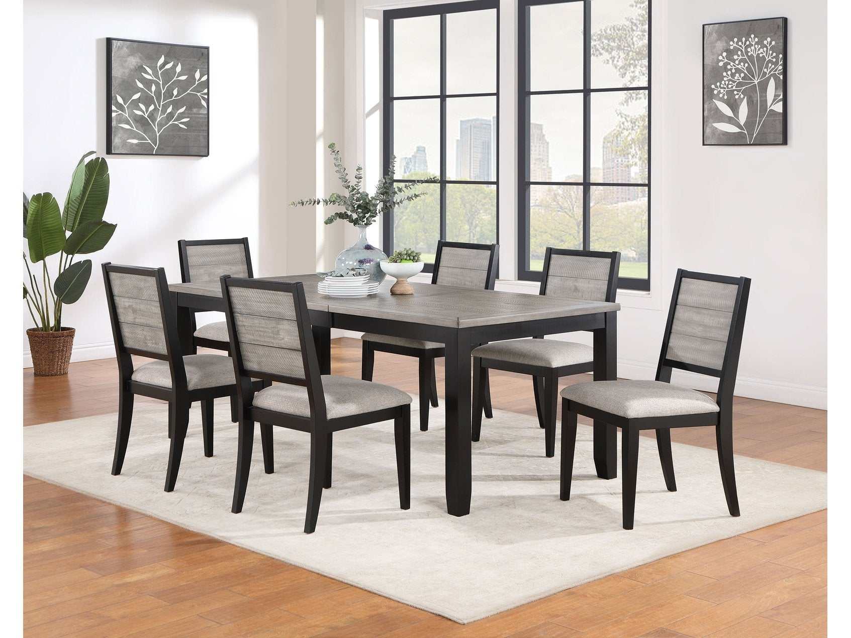Elodie Grey / Black 7 Pc Dining Set - Ornate Home