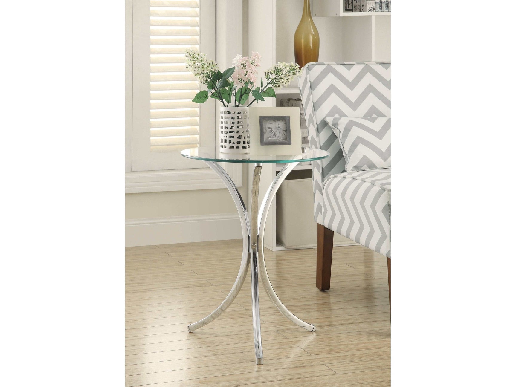 Eloise Chrome Round Accent Table w/ Curved Legs - Ornate Home