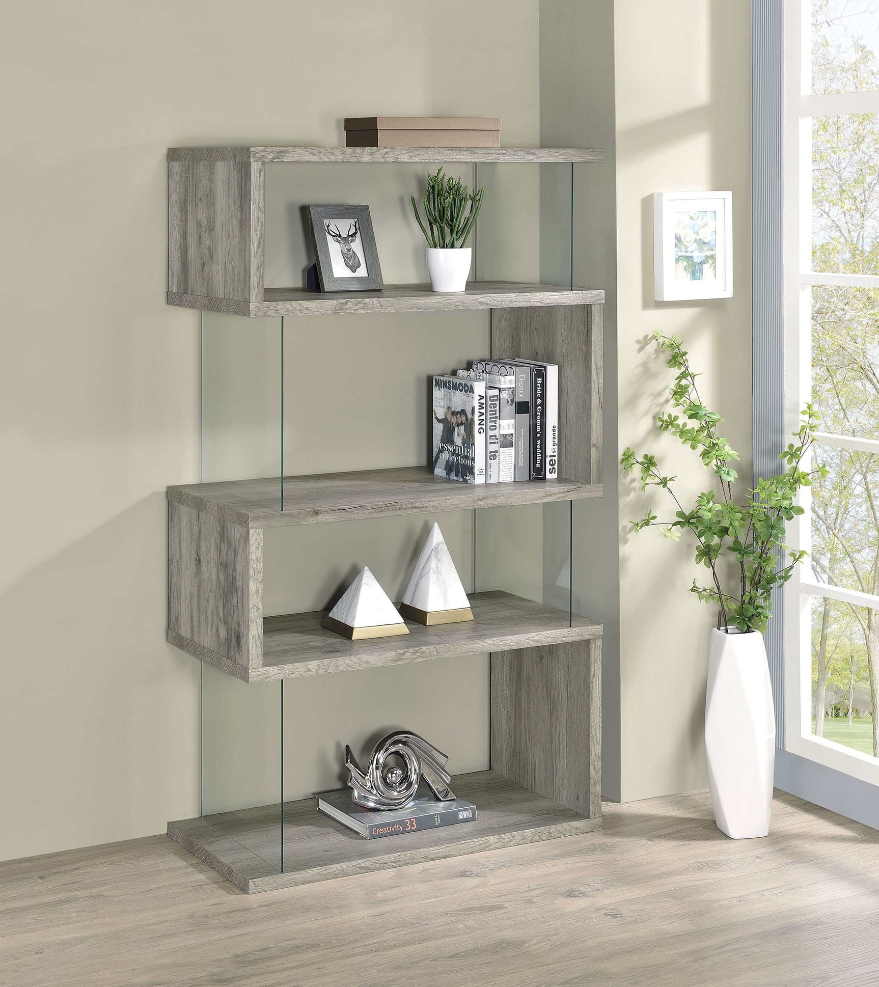 Emelle Grey Driftwood / Clear Bookcase - Ornate Home