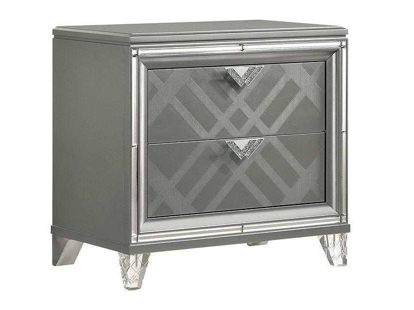 Emmeline Silver Nightstand w/ USB Charge - Ornate Home
