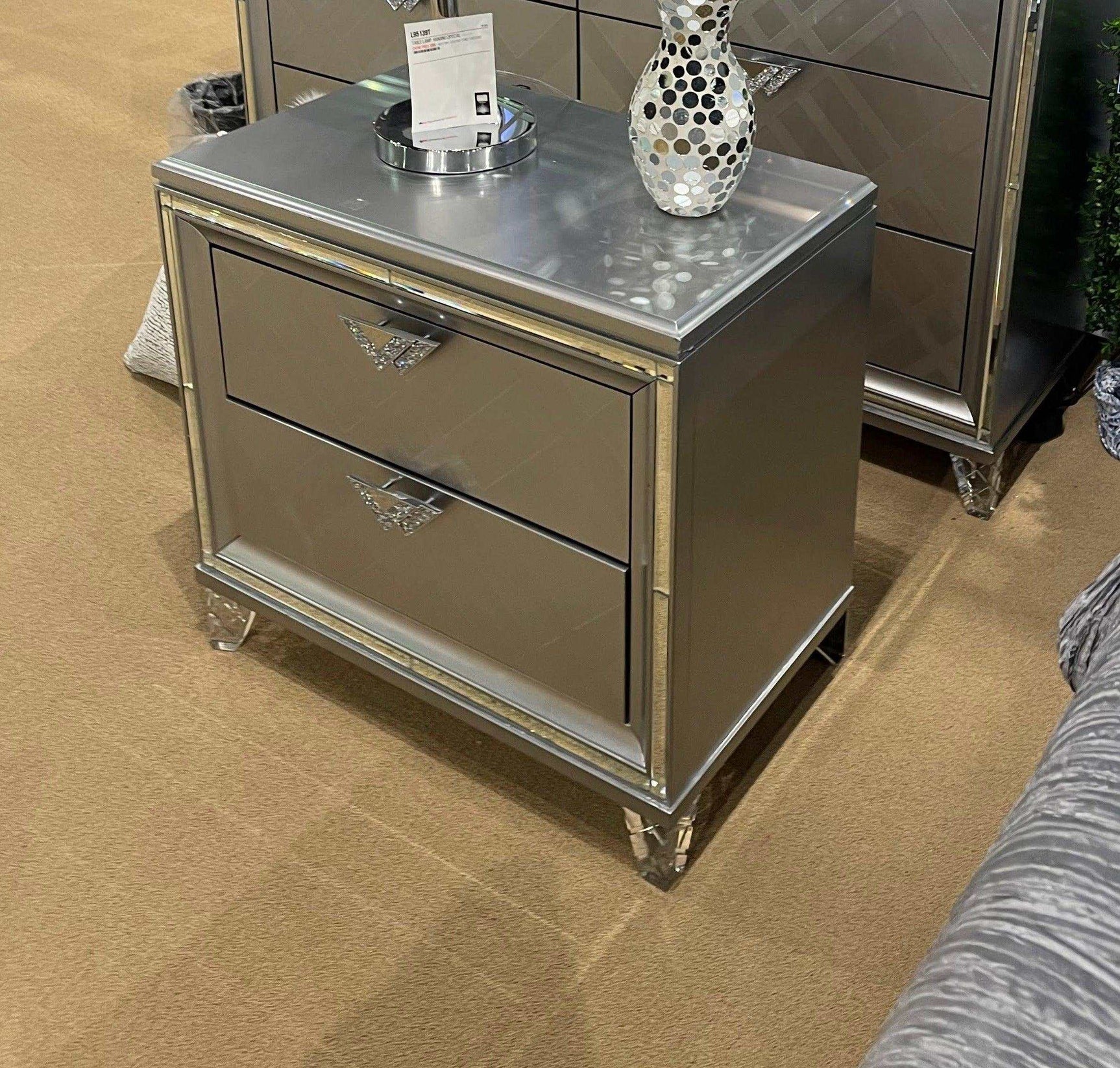 Emmeline Silver Nightstand w/ USB Charge - Ornate Home