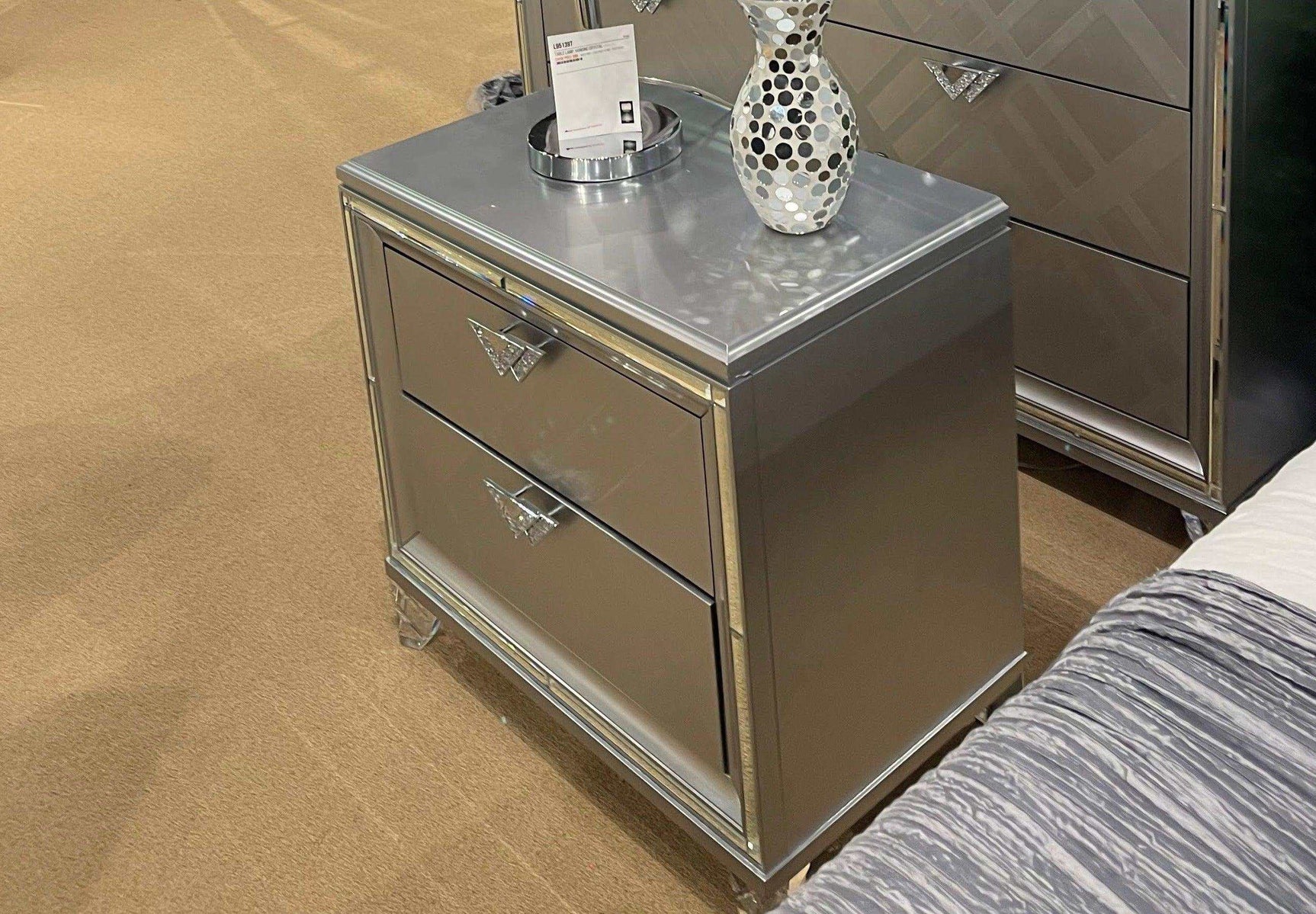 Emmeline Silver Nightstand w/ USB Charge - Ornate Home