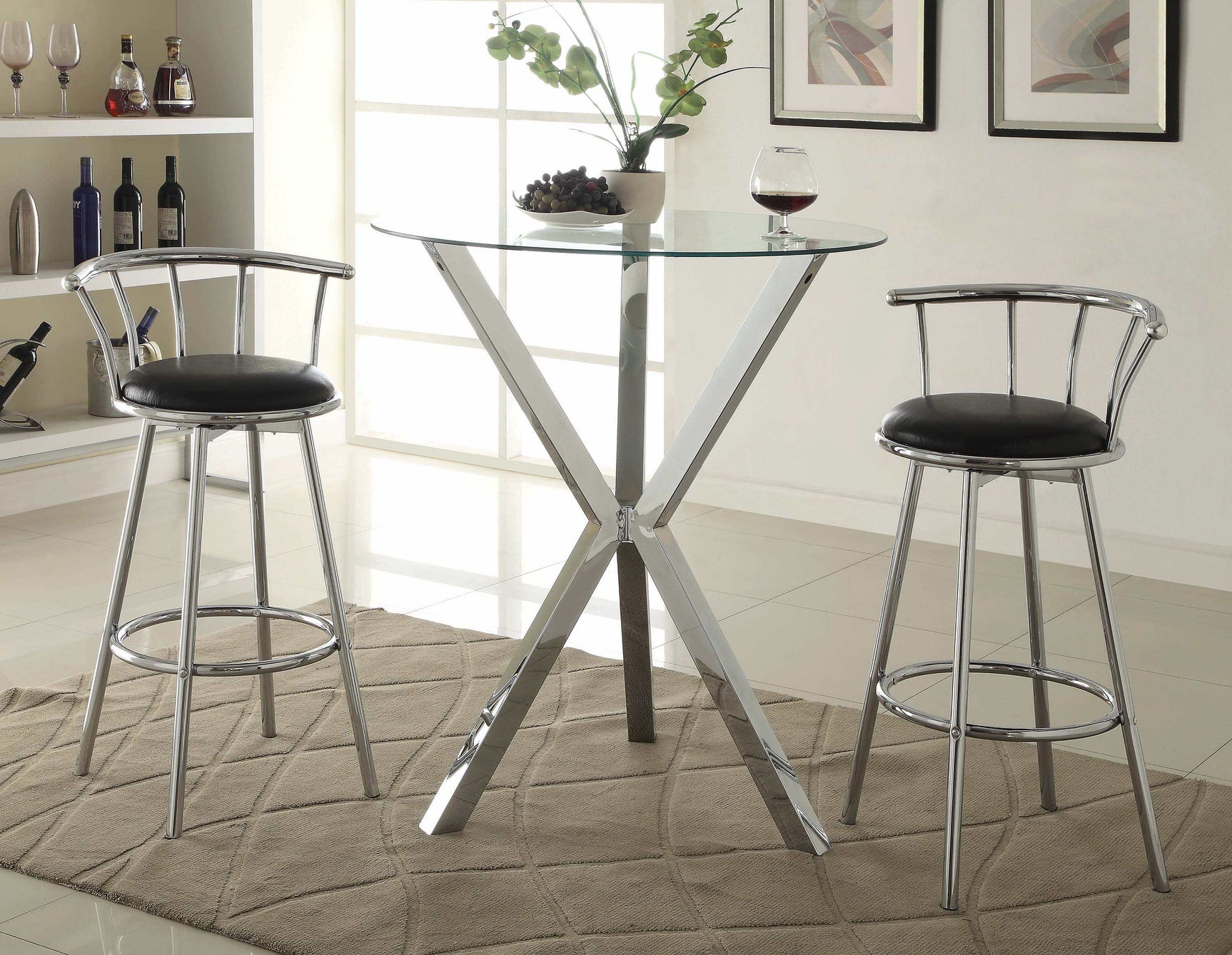 Eoin Chrome Round Glass Top Bar Table - Ornate Home