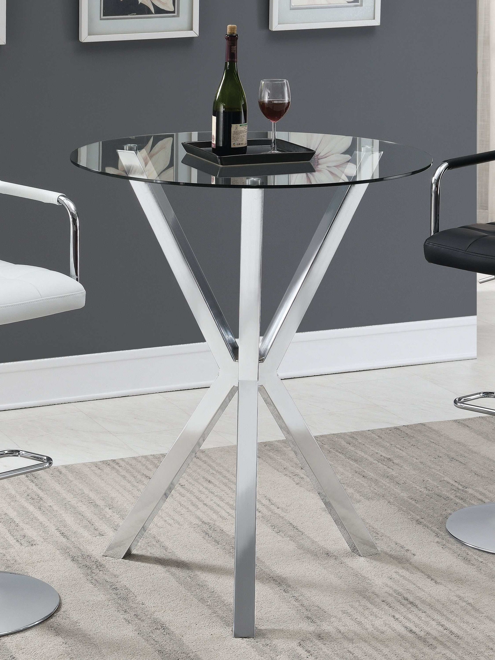 Eoin Chrome Round Glass Top Bar Table - Ornate Home