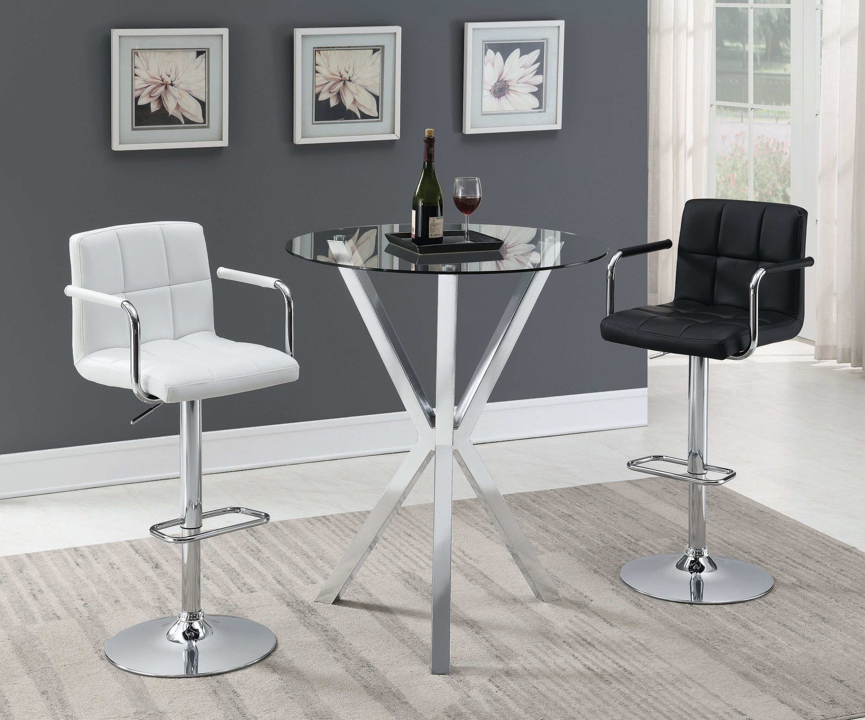 Eoin Chrome Round Glass Top Bar Table - Ornate Home