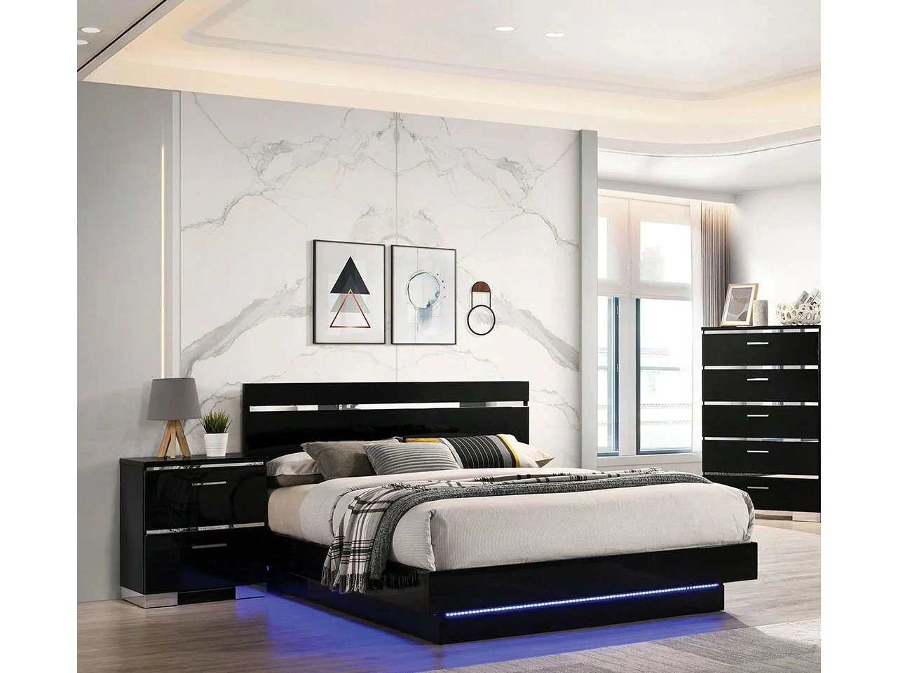 Erlach Black & Chrome Cal. King Panel Bed - Ornate Home