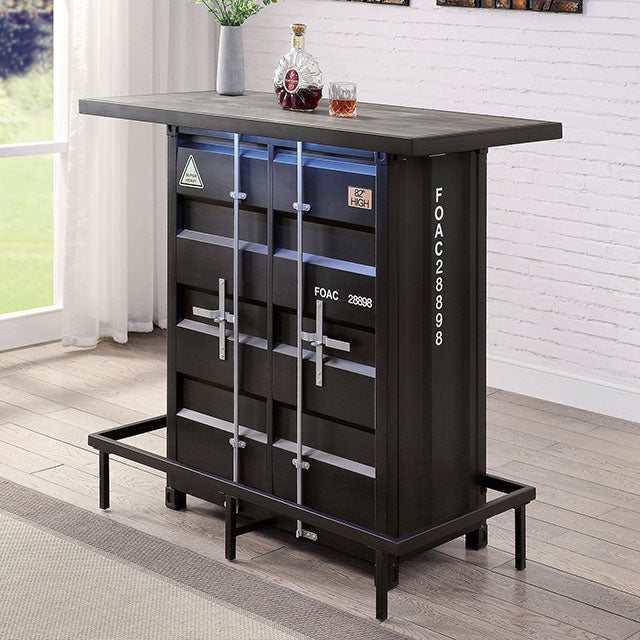 Esdargo Black/Distressed Dark Oak Bar Height Table w/ LED Light - Ornate Home