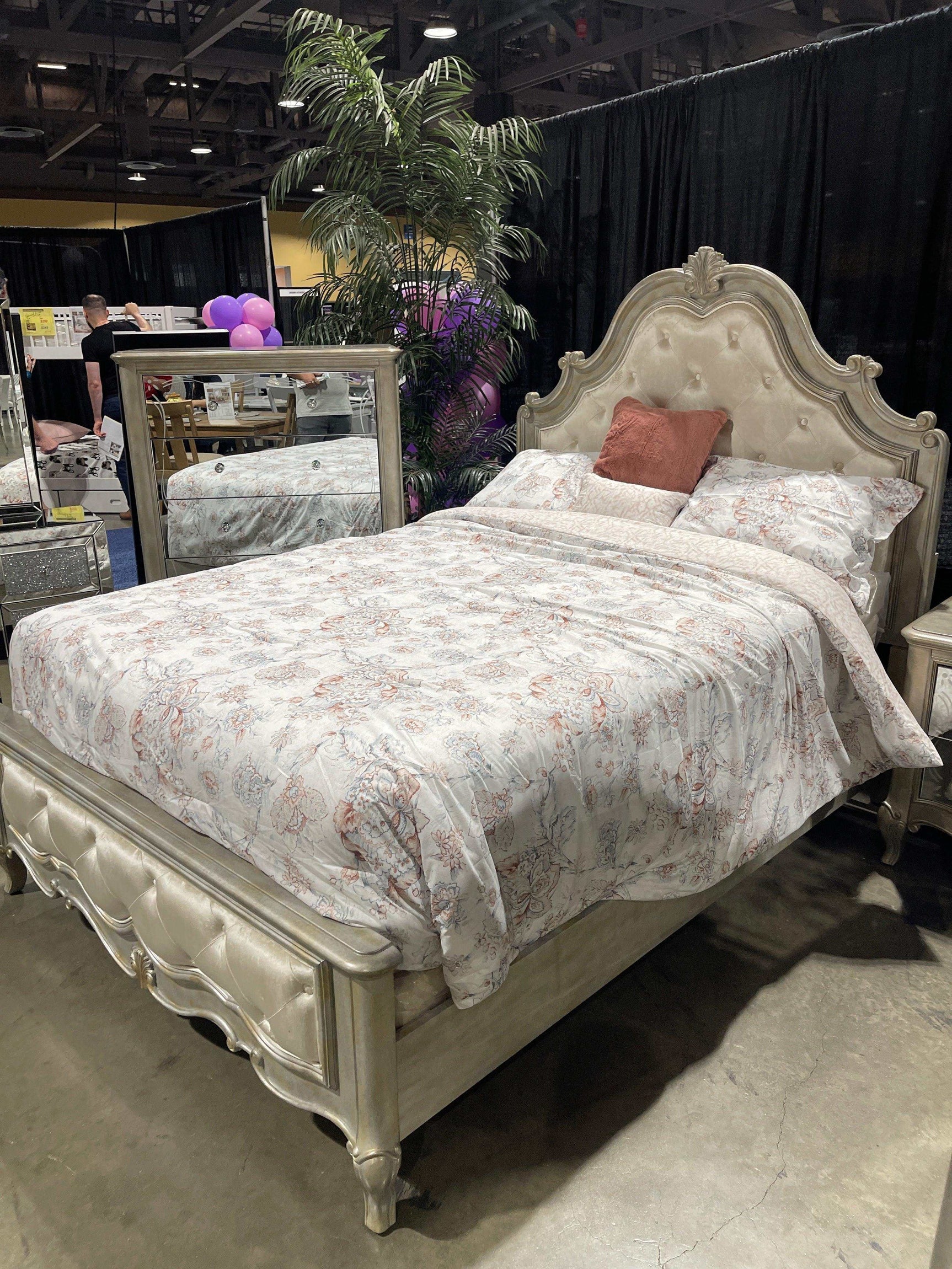 Esteban Velvet & Antique Champagne Queen Panel Bed - Ornate Home